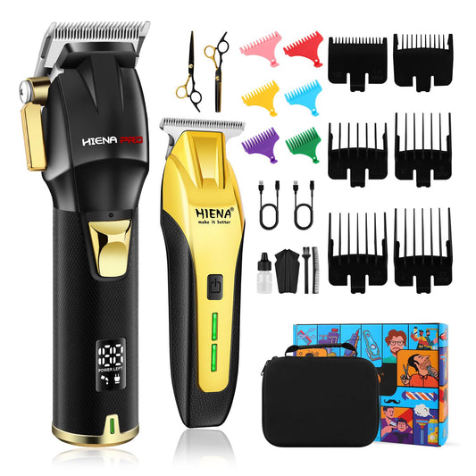 HIENA PRO Professional Barber Kit Hair Clippers Set for Men, Hair Cutting Set, Rechargeable Cordless Clippers and Trimmers Set, Hair Cutting Kit with LED Display, USB Charging, Gifts for Men