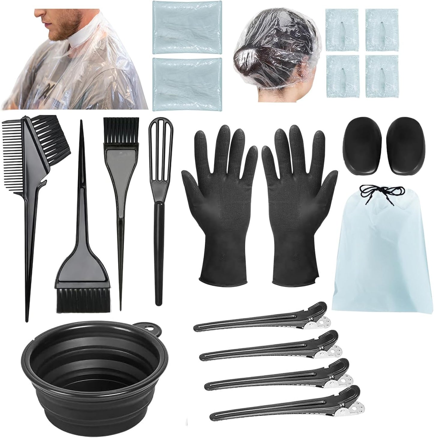 Professional Hair Dye Kit - 21Pcs Hair Coloring Set with Brush, Bowl, Clips & Applicator | Ideal for Salon & Home Use