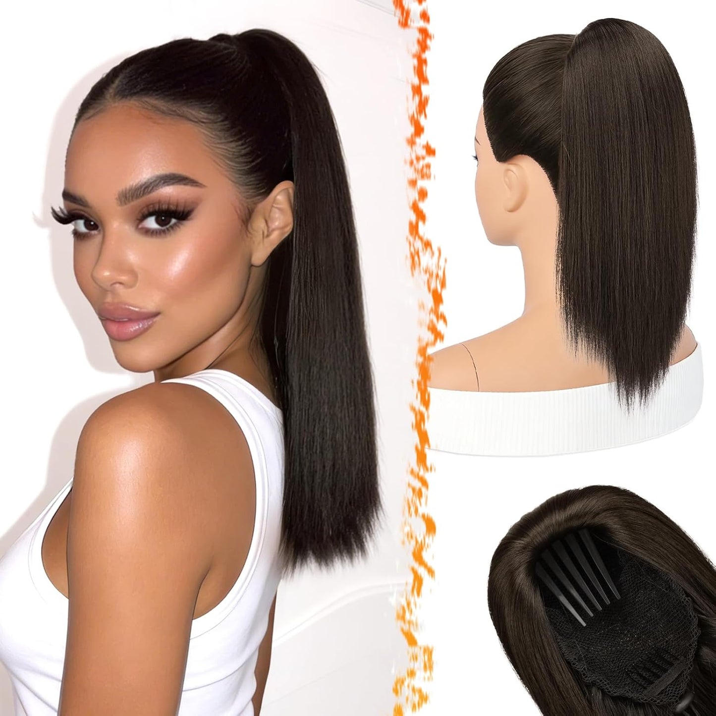 Auburn Straight Drawstring Ponytail Extension - 22 Inch Soft Synthetic Hairpiece for Natural Look | Thick Copper Ponytail