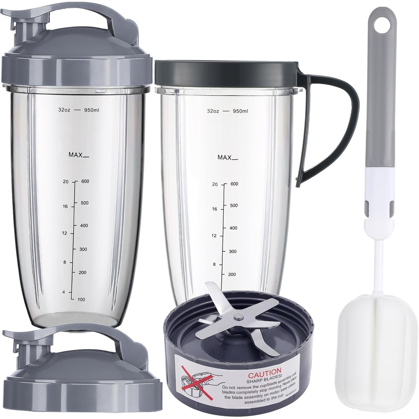 For nutribullet Blender Cups & Blade Replacement Set 32oz Huge Cup with 2 Flip-Top To-Go Lid and 1 Lid Ring Handle, Extractor Blade Replacement Blender Parts for NutriBullet 600w/900w Blender