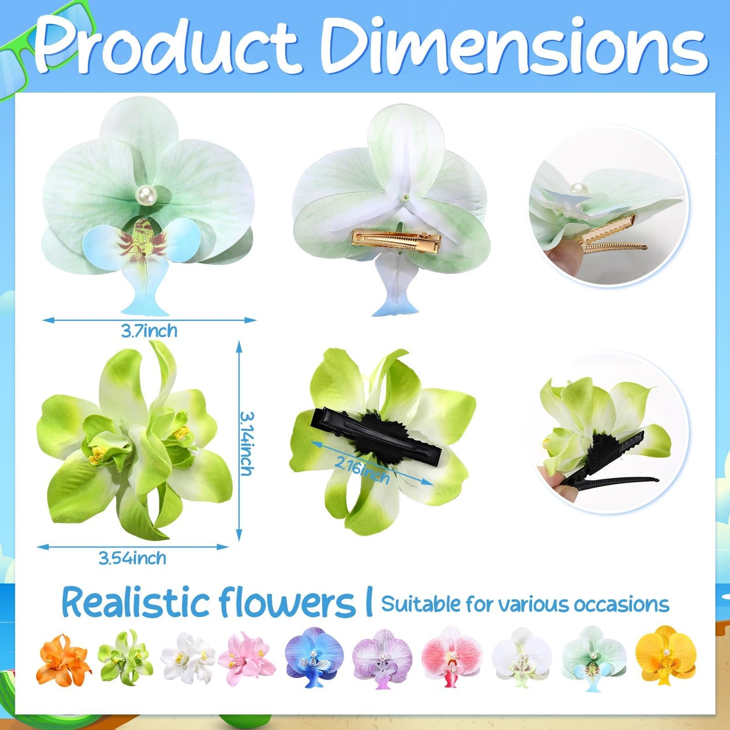 10 Pcs Hawaiian Flower Hair Clip for Women, 2 Styles Orchid Hair Clips Tropical Flower Hairpin Artificial Flower Hair Accessories for Vacation Beach Seaside Wedding