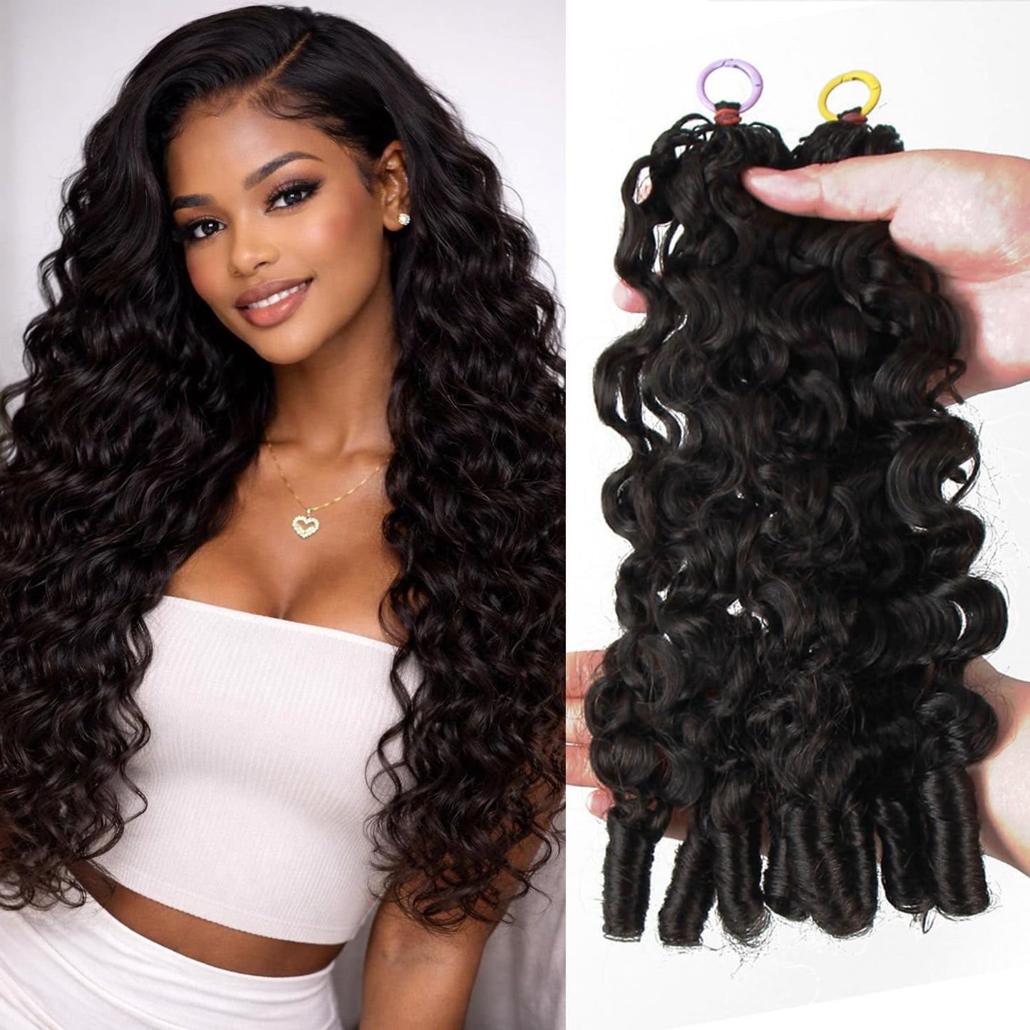 Burmese Curly Feather Crochet Human Hair 100g 18 Inch Human Crochet Hair Knotless Pre‑Separated Miracle Knots Hair Lightweight Reusable Crochet Hair Extensions for Black Women