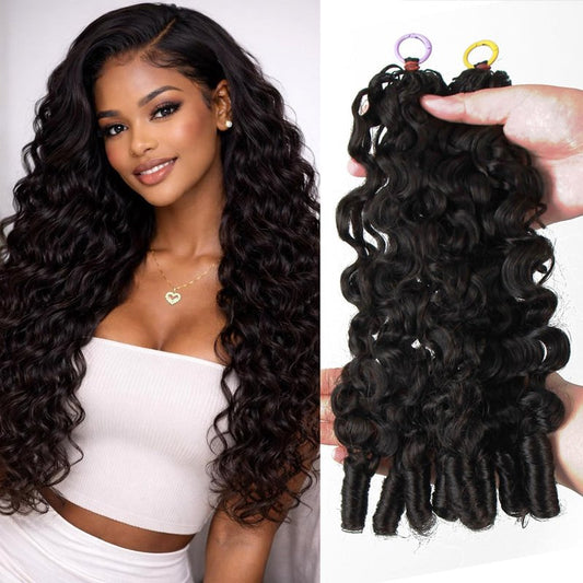 Burmese Curly Feather Crochet Human Hair 100g 18 Inch Human Crochet Hair Knotless Pre‑Separated Miracle Knots Hair Lightweight Reusable Crochet Hair Extensions for Black Women