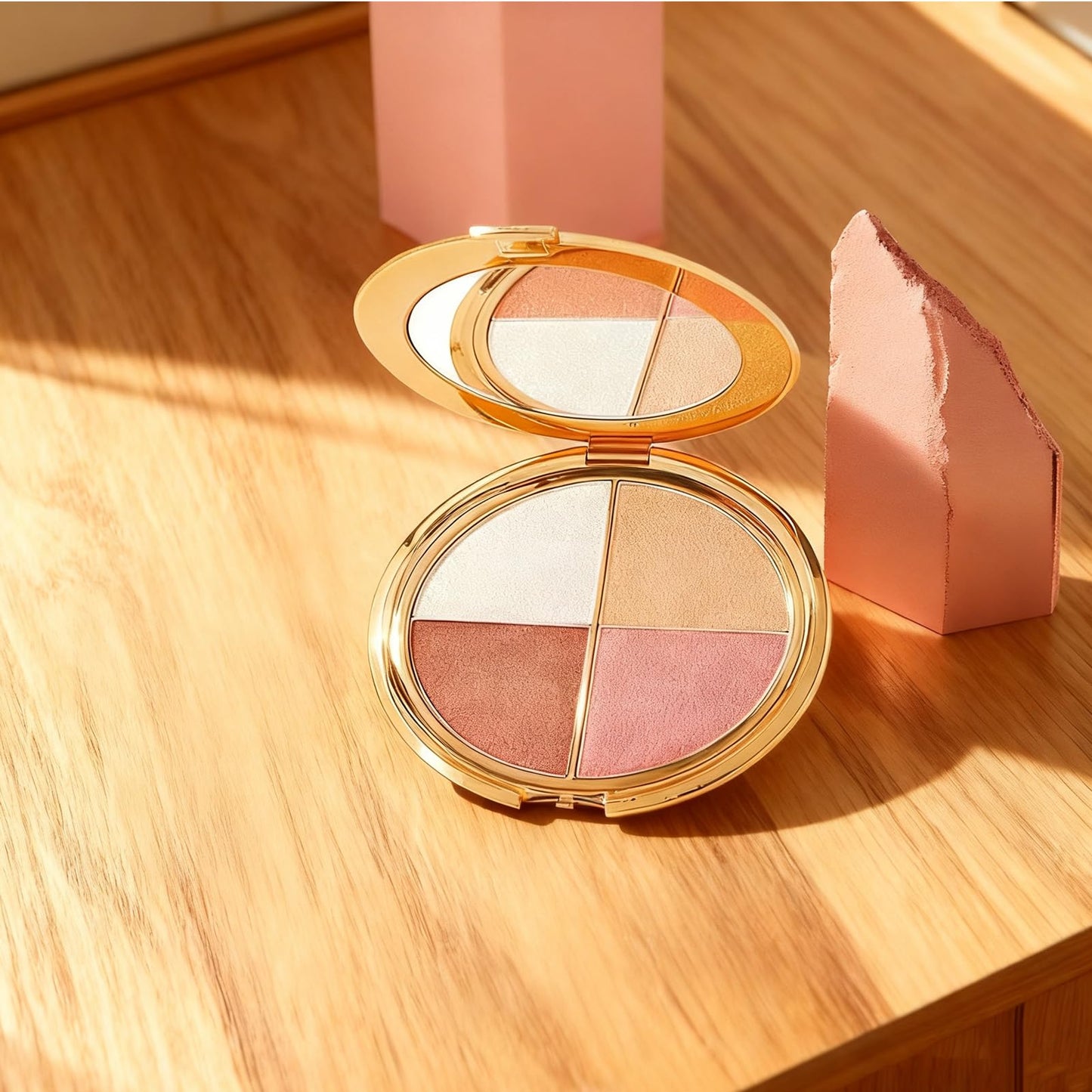 Eye & Cheek Palette, 4-in-1 Blush and Highlighter Makeup Palette, Long-Lasting Blendable Shades for Face Contour & Eye, Travel-Friendly Compact Kit