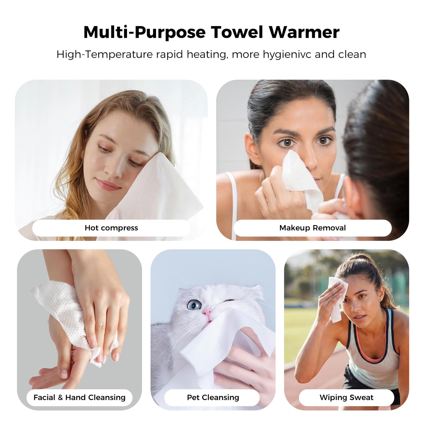 Hot Towel Dispenser, Hot Towel Warmer Heated Face Towel Machine（Spa Hot Towel Warmers + 40PCS Towels), 55°C Constant Temperature, Auto Heating & Dispensing, 12Hours Standby, Voice Alerts