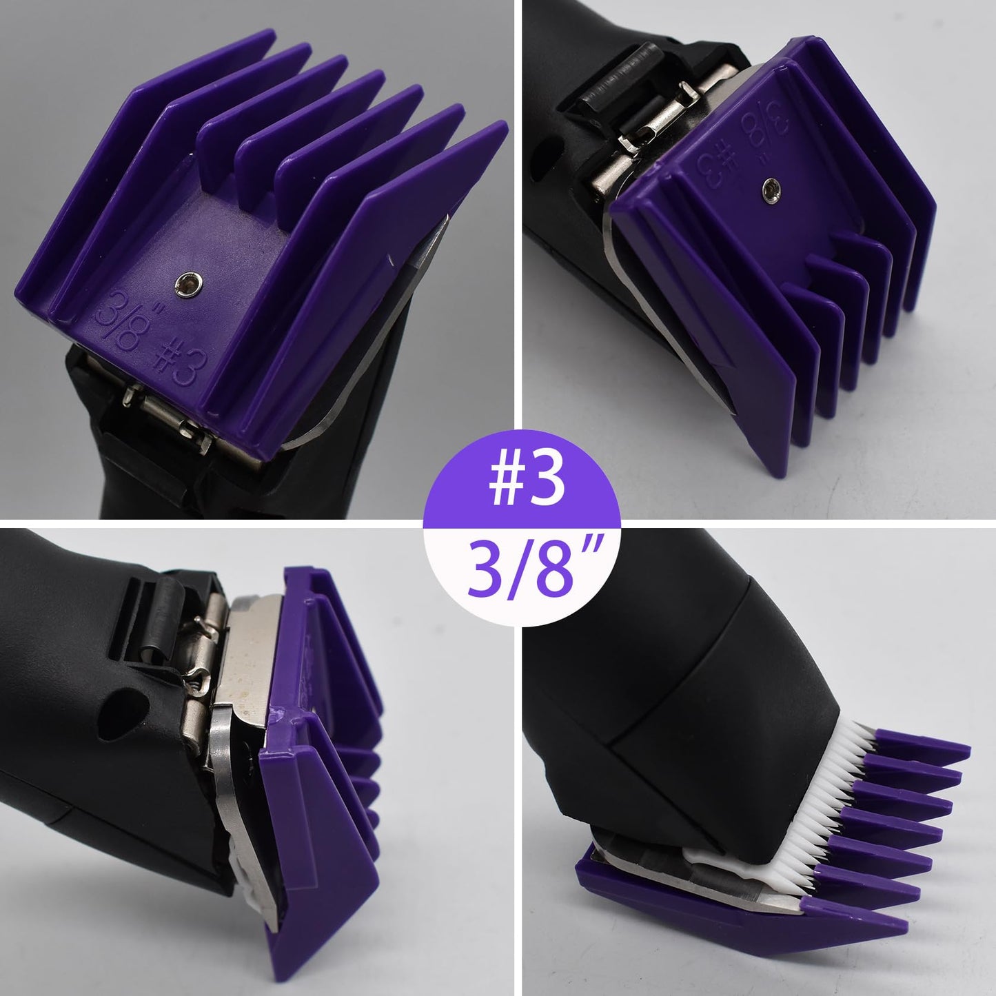 4 Pieces Professional A5-Style Animal Clipper Attachment Guard Guide Cutting Combs Set 76926-900, 1/8", 1/4", 3/8", 1/2", Compatible with Oster Classic 76 A5 Andis AG BG Wahl KM Pet Groomers (Purple)