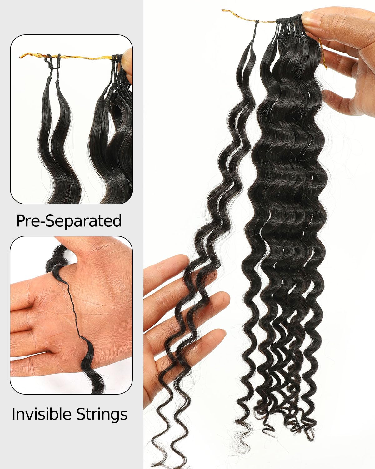 BEEOS Human Crochet Hair Deep Wave 160g, Pre-Separated Knotless Feather Crochet Human Hair for Black Women 22 Inch, Detangle Easily and Reusable