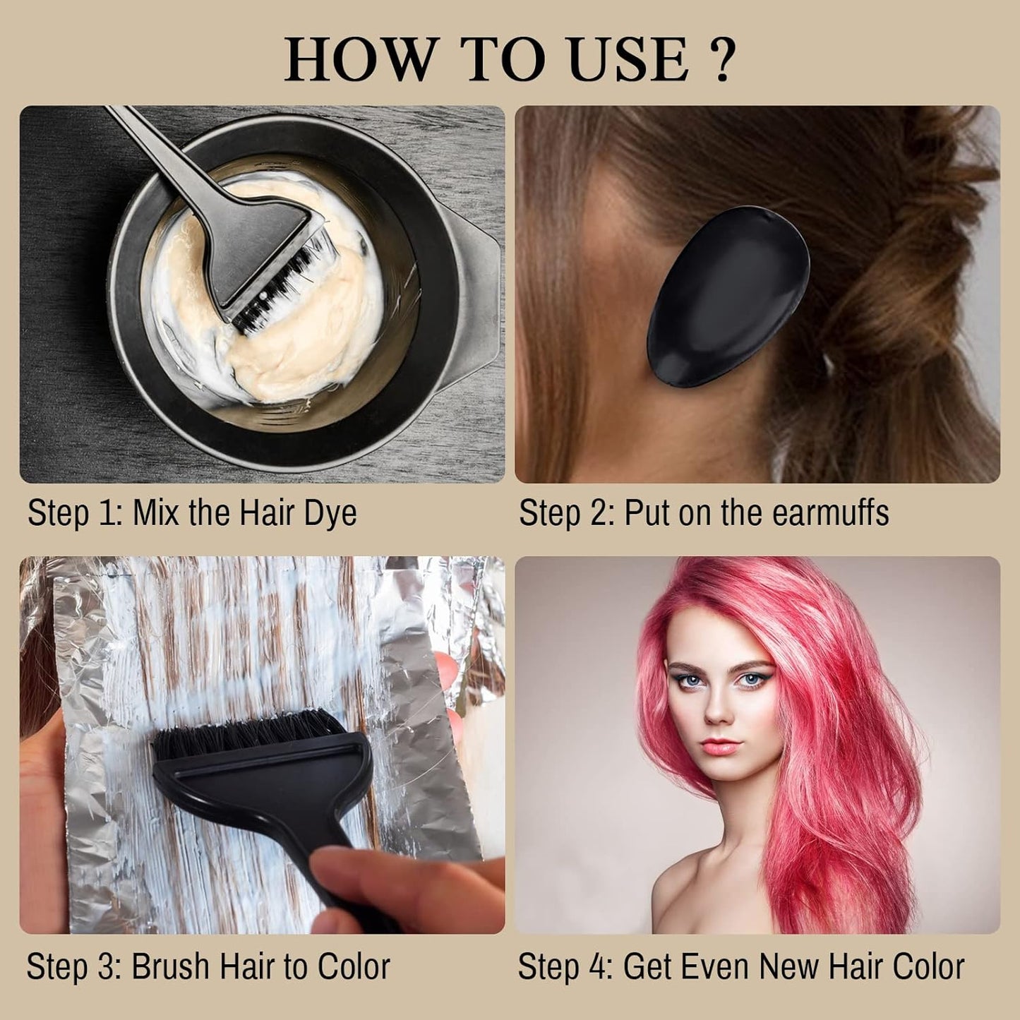 Hair Dye Color Brush and Bowl Set - Tint Comb Applicator for Easy Hair Coloring | 2 Brushes + Mixing Bowl