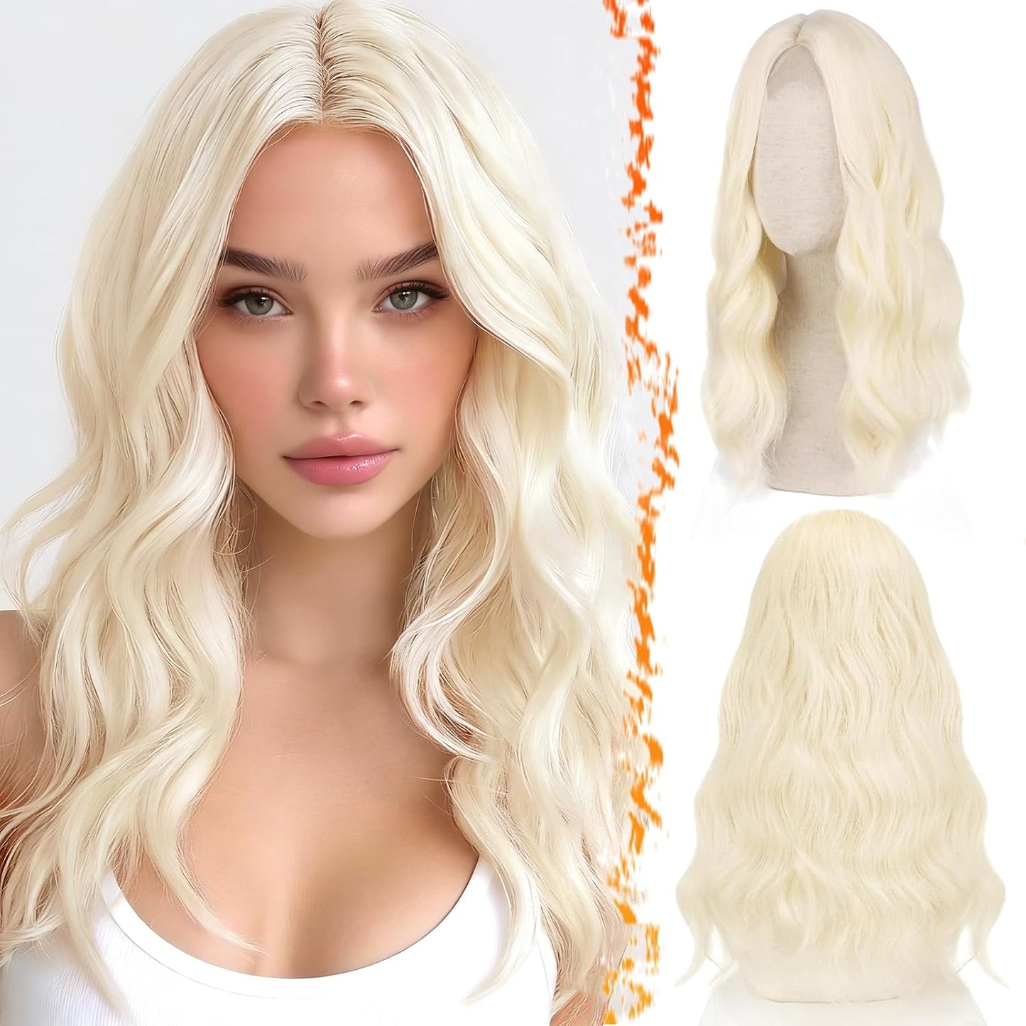 18 Inch Wavy Beige Blonde Wig - Medium Length Synthetic Wig for Women | Natural Soft Waves for Daily Wear & Parties
