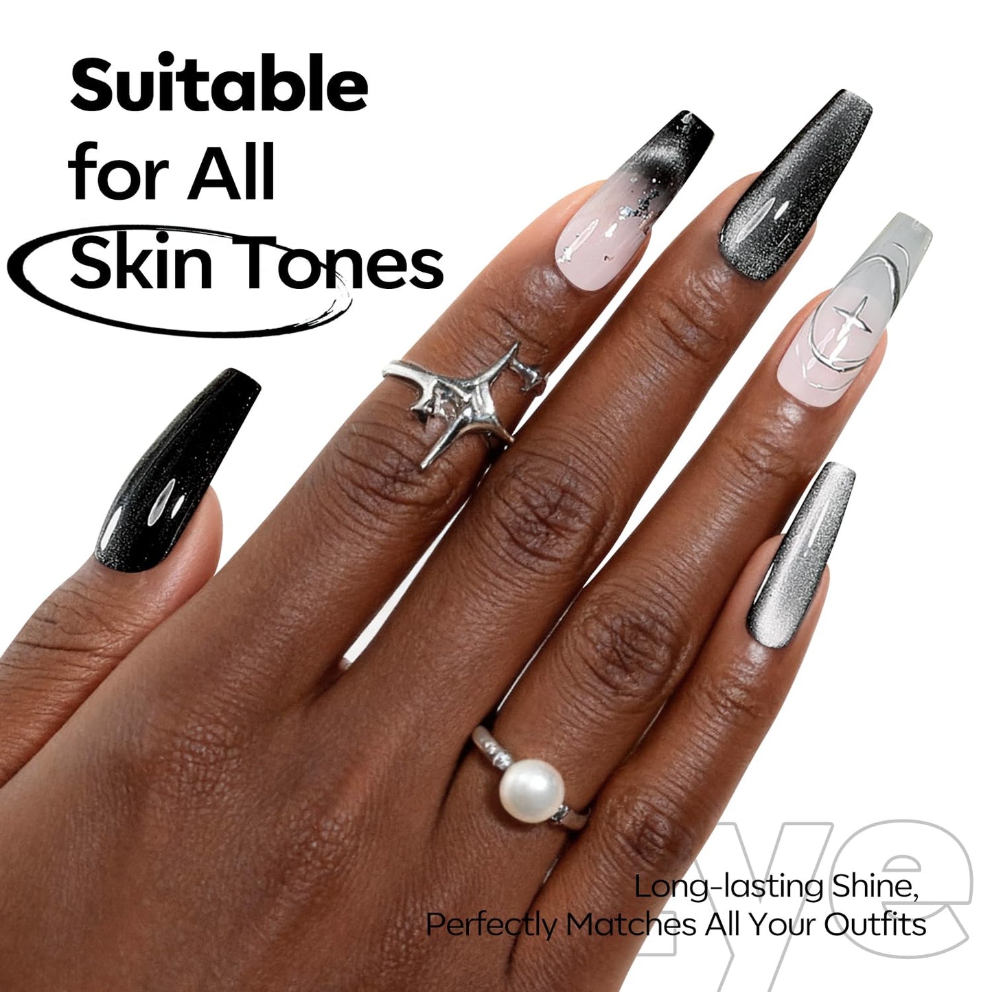 Black Cat Eye Gel Nail Polish - Holographic Glitter Magnetic Finish | 15 ML Silk Glass Shimmer