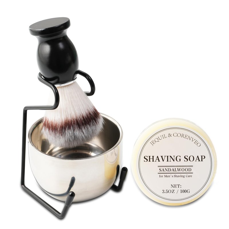 Shaving Brush Set for Men, 4pcs Shaving Set Includes Shaving Brush Shaving Soap, Steel Bowl and Razor Stand