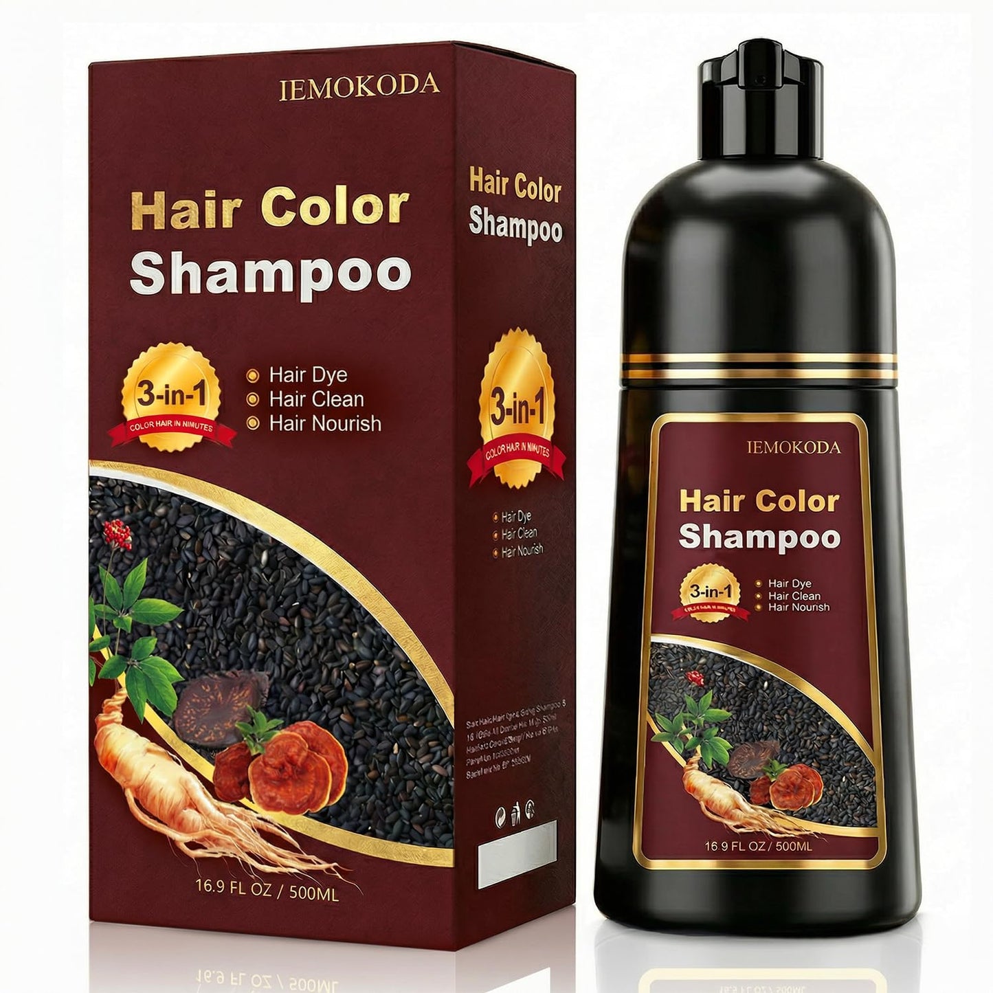 Light Brown Hair Dye Shampoo - 3-in-1 Color Treatment for Gray Coverage | Fast-Acting Natural Brown Hair Color