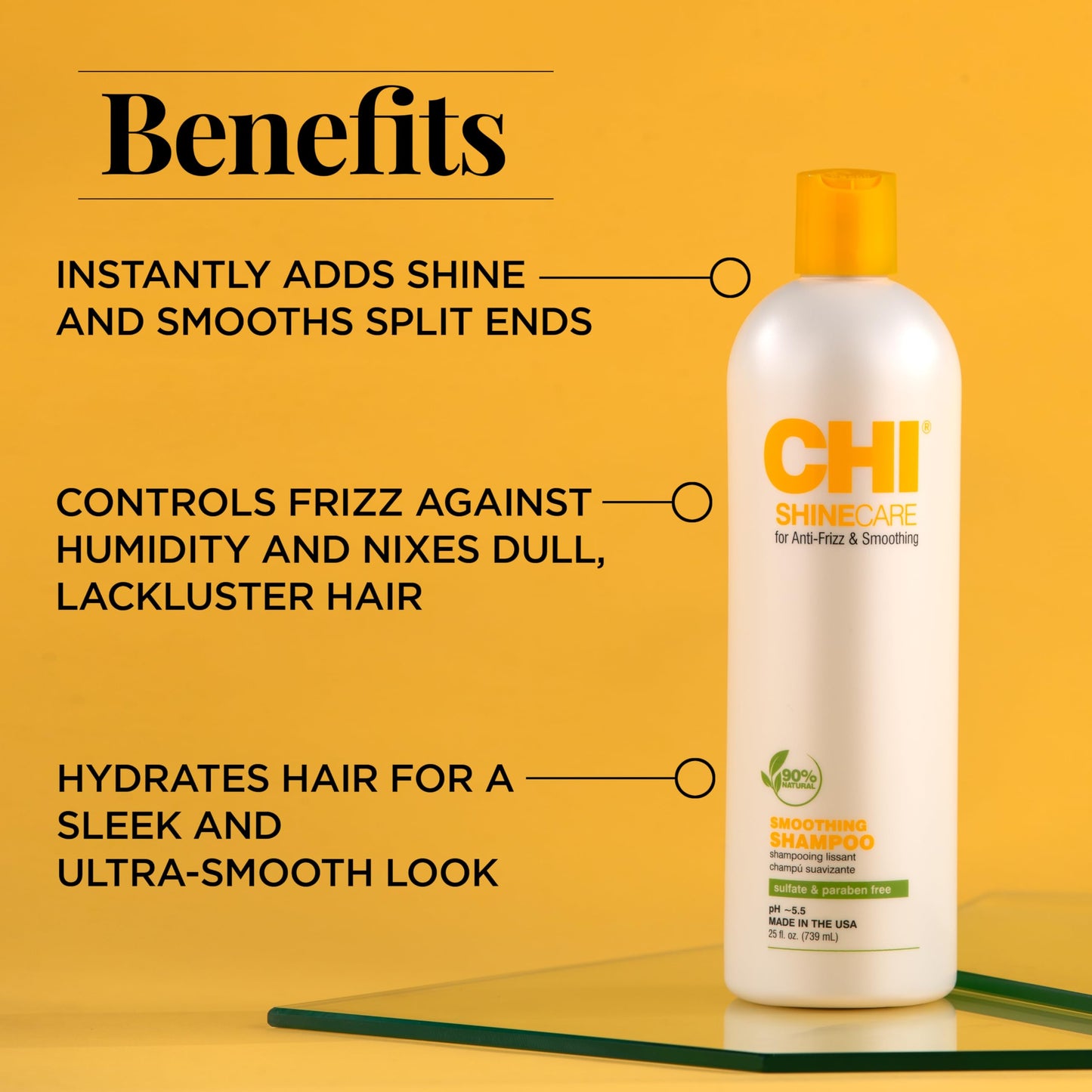 CHI ShineCare Smoothing Shampoo, Transforms Dull Hair Adding Instant Shine And Hydration, Sulfate, Paraben, & Cruelty-Free, 25 Oz