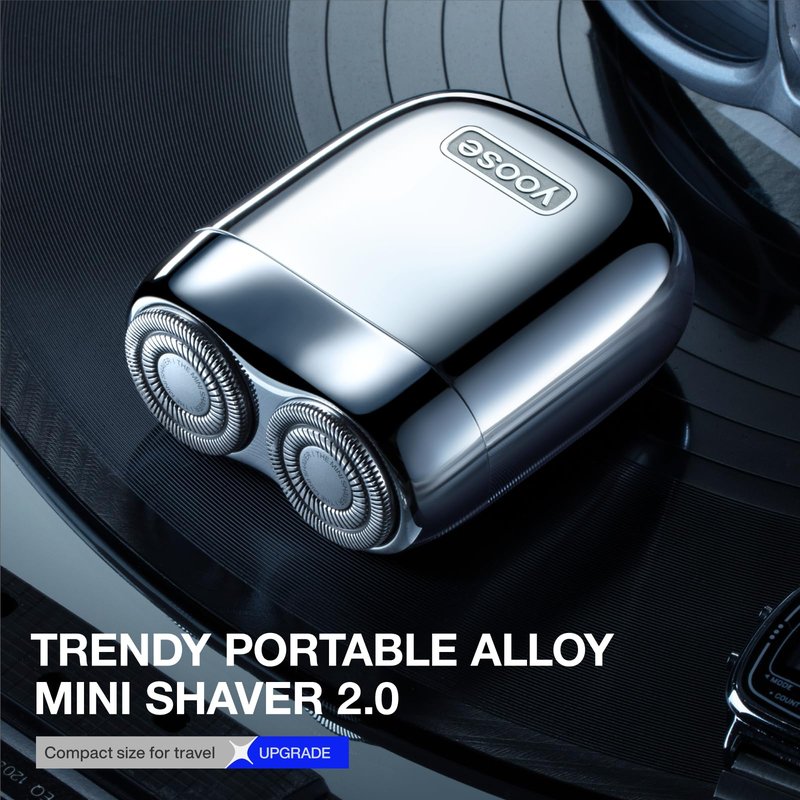 yoose Mini Shaver, Alloy Portable Electric Razor for Men, IPX7 Waterproof, Cordless Dry Shave, USB-C Rechargeable, Battery Indicator, Magnetic Detachable Head, Travel Shaver with Case, Silver