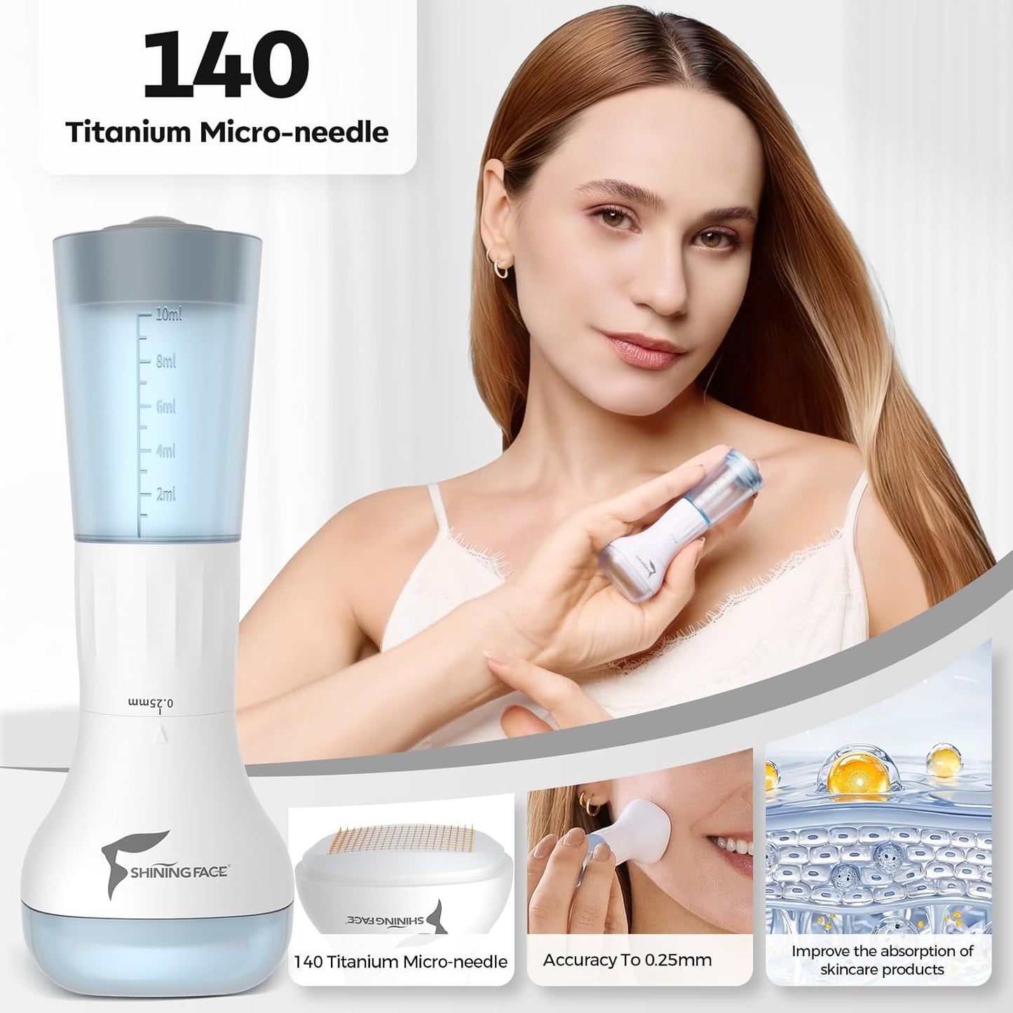 Micro Infusion System for Face & Neck | 0.25mm Facial Stamp with Collagen & Hyaluronic Acid Serum for Firm, Smooth Skin - 3 Month Supply