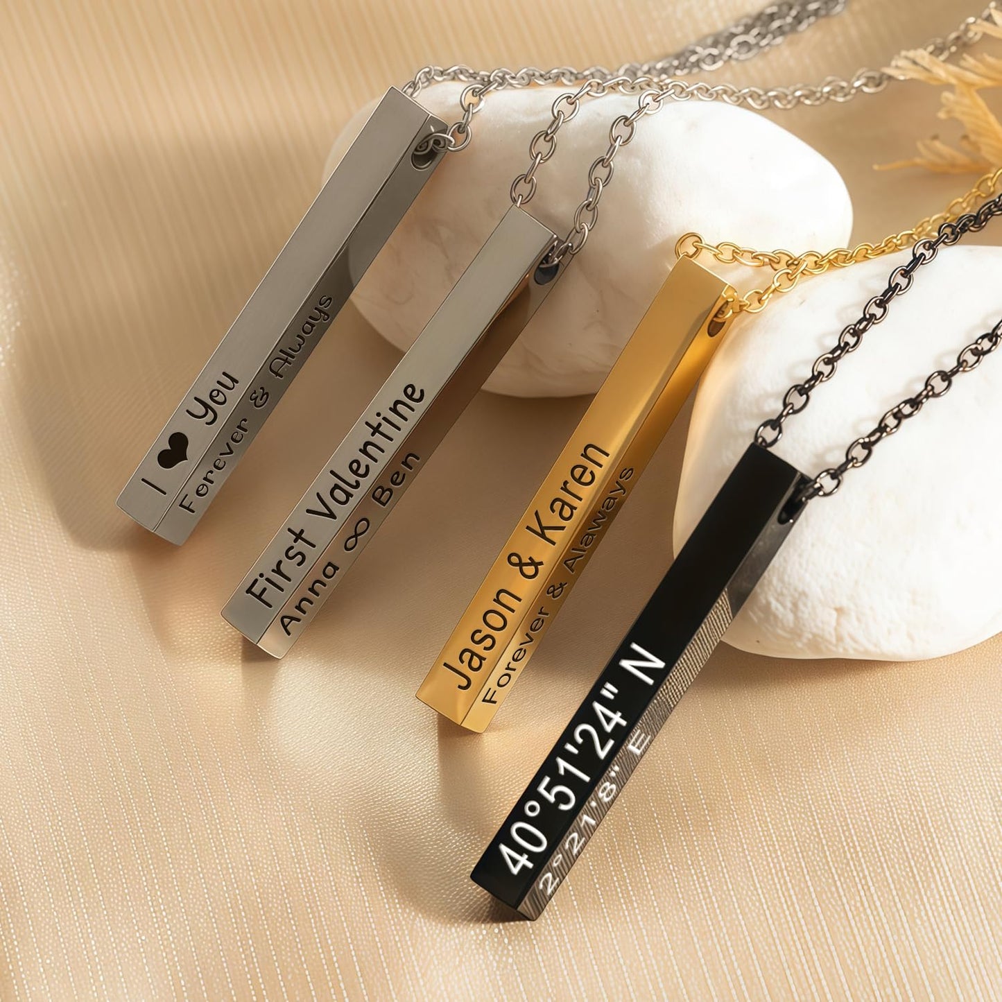 Ship Next Day, Personalized 3D Bar Name Necklace for Women, Custom Engraved Nameplate Necklaces for Men, Valentine Anniversary Dainty Jewelry Gifts for Girlfriend Boyfriend BFF(Gold Necklace)