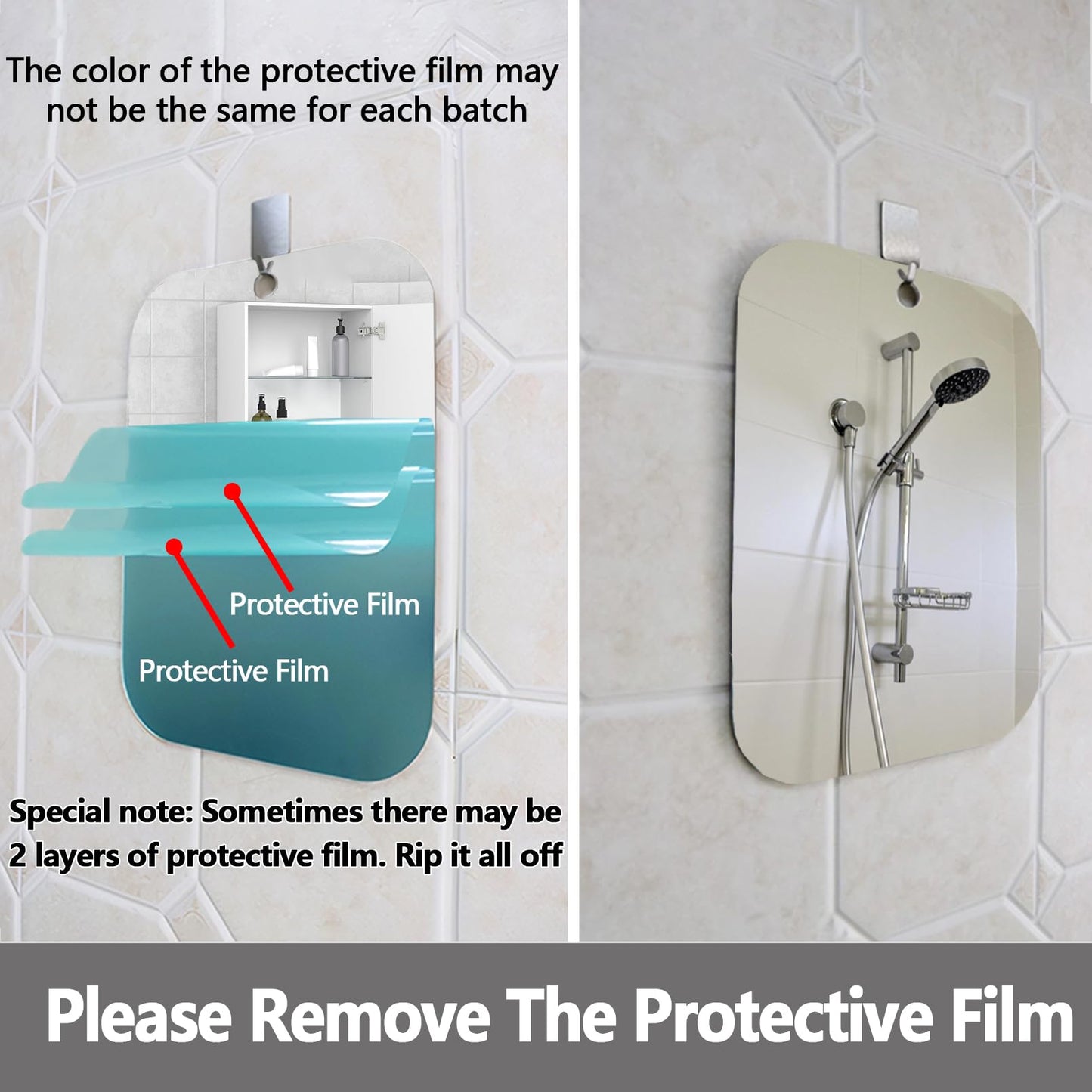 Shower Mirror Fogless for Shaving, (Larger 11x8 Inch) Shatterproof Anti Fog Shaving Mirrors Holder NO-Drilling, No Fog Free Waterproof, Small Wall Mounted Bathroom Accessories Hanging Camping Men
