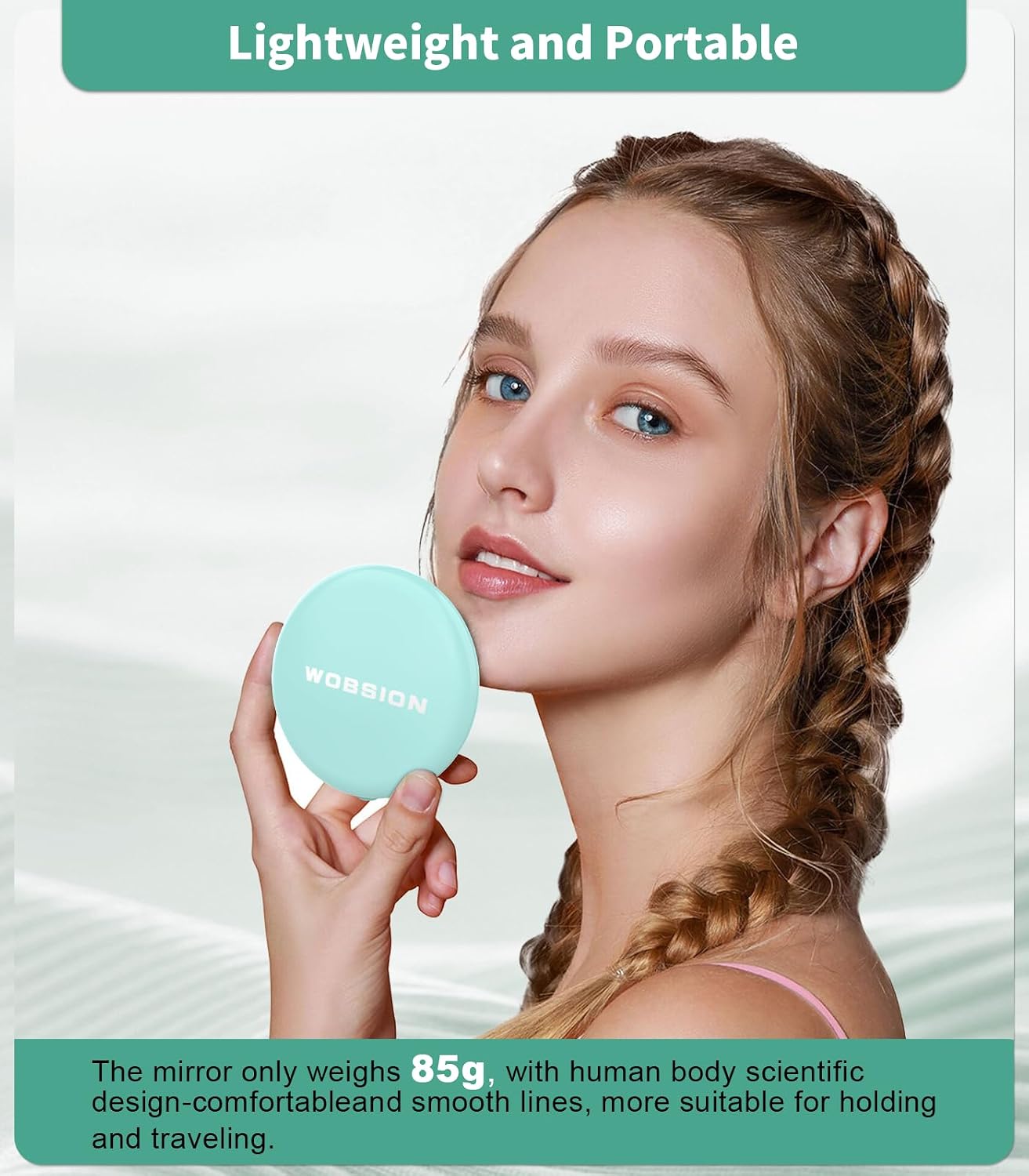 LED Travel Makeup Mirror - 1x/10x Magnification, Compact & Portable | 3.5-Inch, Folding, Handheld, Round, Cyan