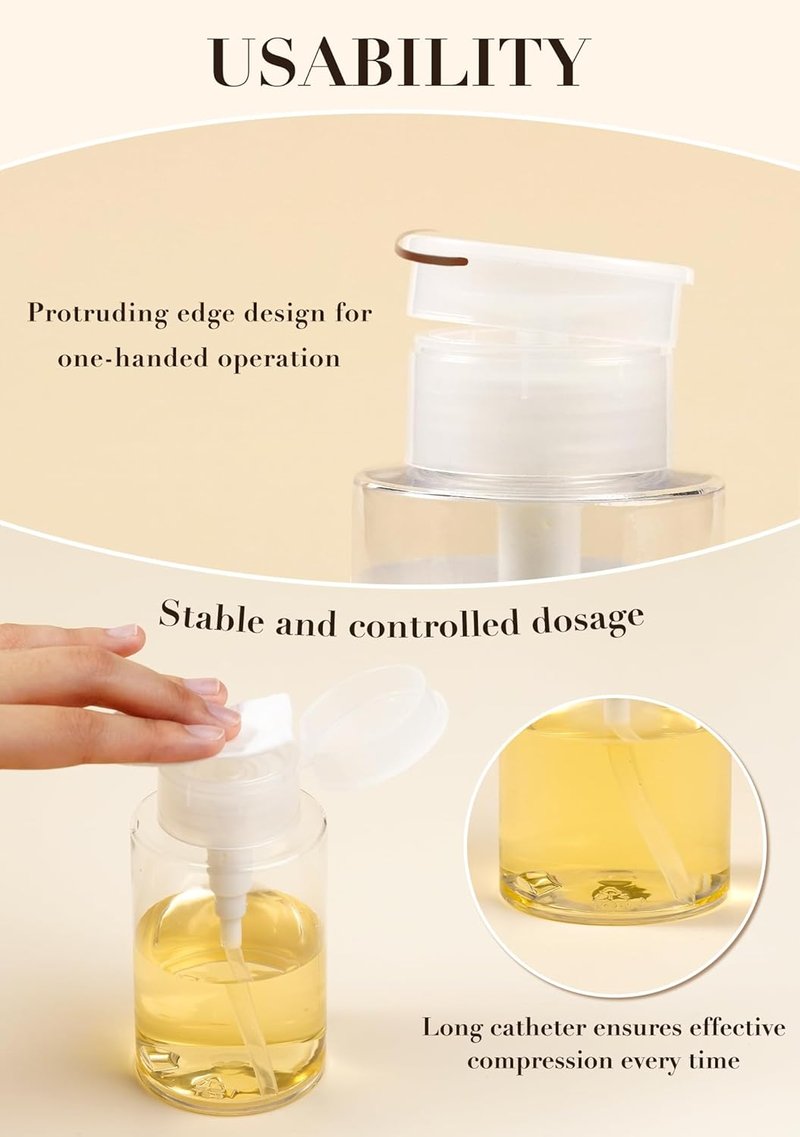 Push Down Pump Dispenser - 3 Pack Empty Bottles for Nail Polish, Makeup Remover, Facial Toner | 2.03oz/60ML