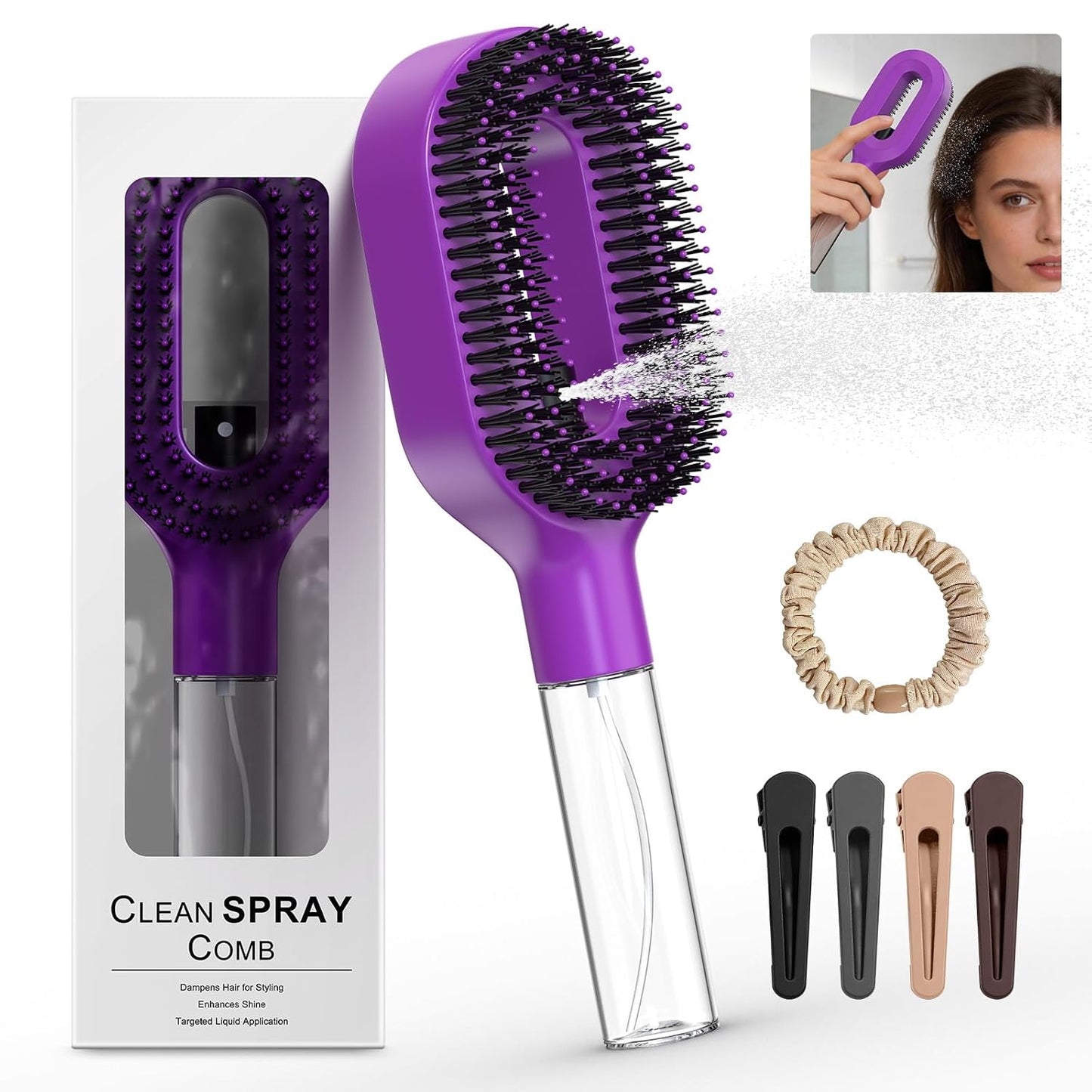 Portable Misting Hair Brush - 2-in-1 Wet & Dry Detangling Tool with Water Spray | Anti-Frizz, Suitable for All Hair Types (Pink)