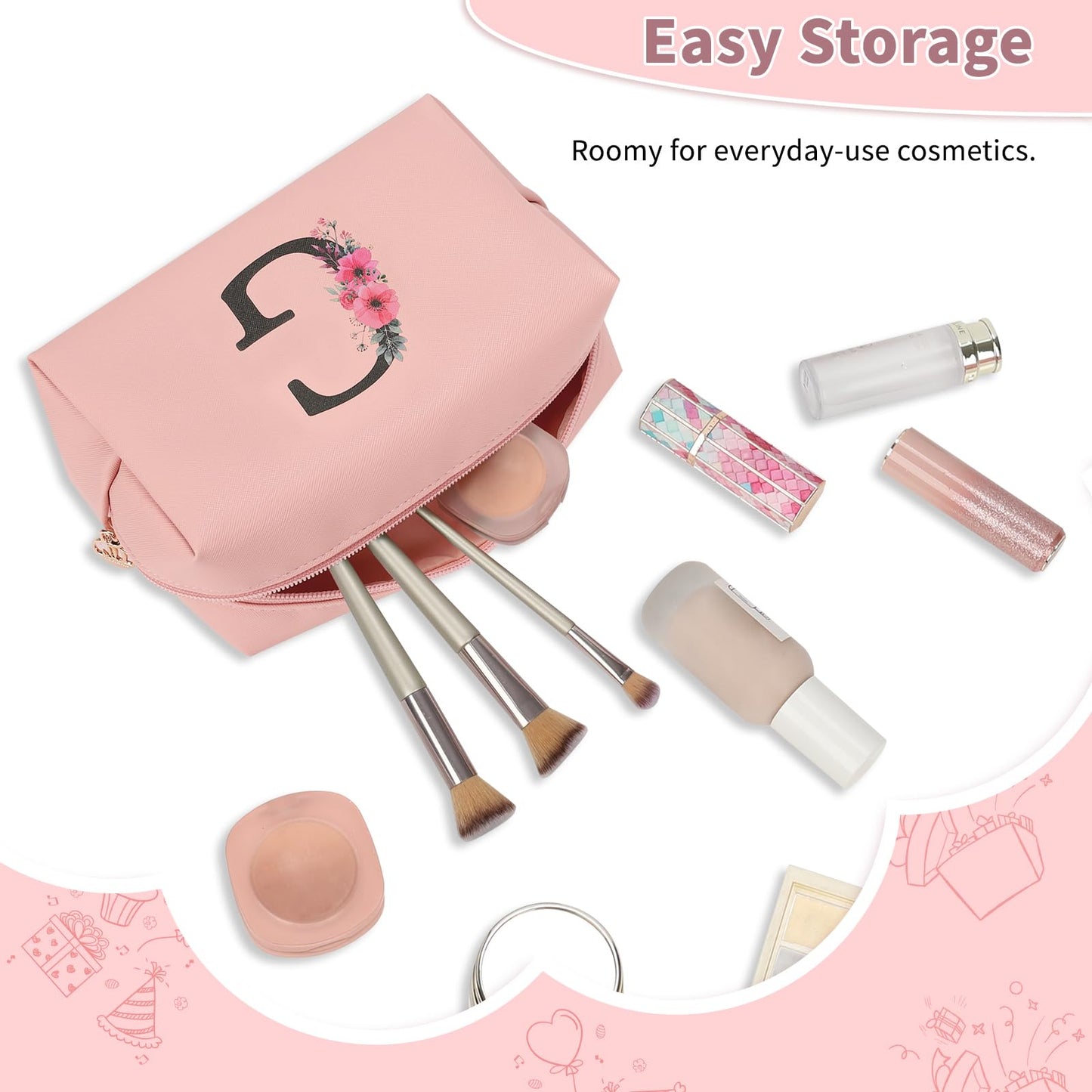 Initial Makeup Bag for Women, Travel Makeup Bag Small Cosmetic Bag, Birthday Gifts for Girls and Women, Teen Girls Gifts Trendy Stuff, Personalized Gifts for Grandkids Teacher Friends Bride Bridesmaid