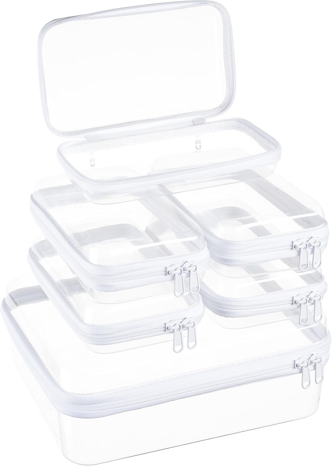Clear Zipper Pouches - Hard Shell Toiletry Bag Set for Travel | 4 Pack, Black