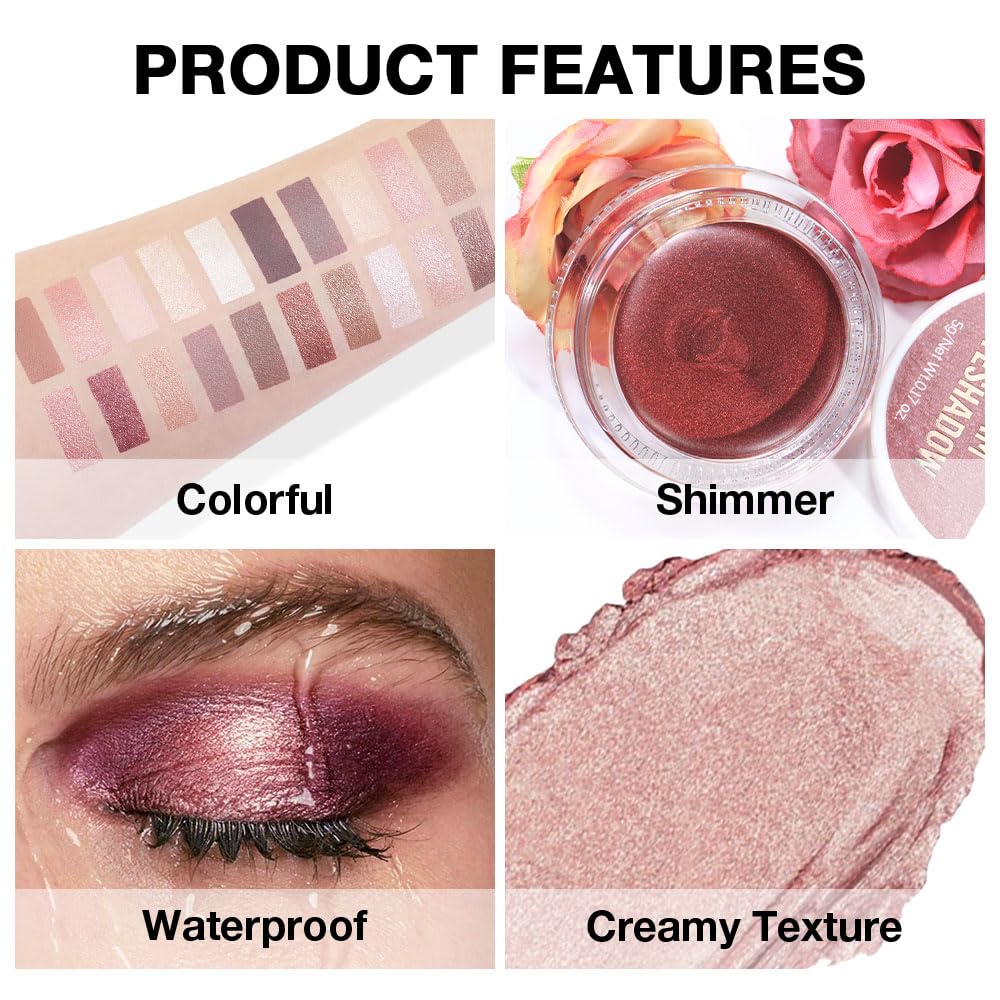 Antique Rose Shimmer Eyeshadow Palette - Cream Glitter Holographic Makeup for Mature Women | Talc-Free, Paraben-Free, Cruelty-Free