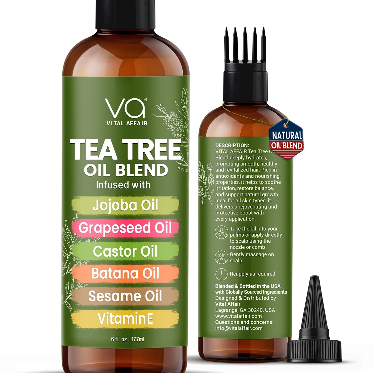 Tea Tree Oil Hair Treatment - Jojoba & Castor Oil Blend for Dandruff Relief - 6 Fl Oz | Strengthens & Volumizes Hair