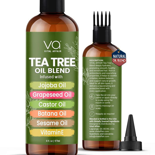 Tea Tree Oil Hair Treatment - Jojoba & Castor Oil Blend for Dandruff Relief - 6 Fl Oz | Strengthens & Volumizes Hair