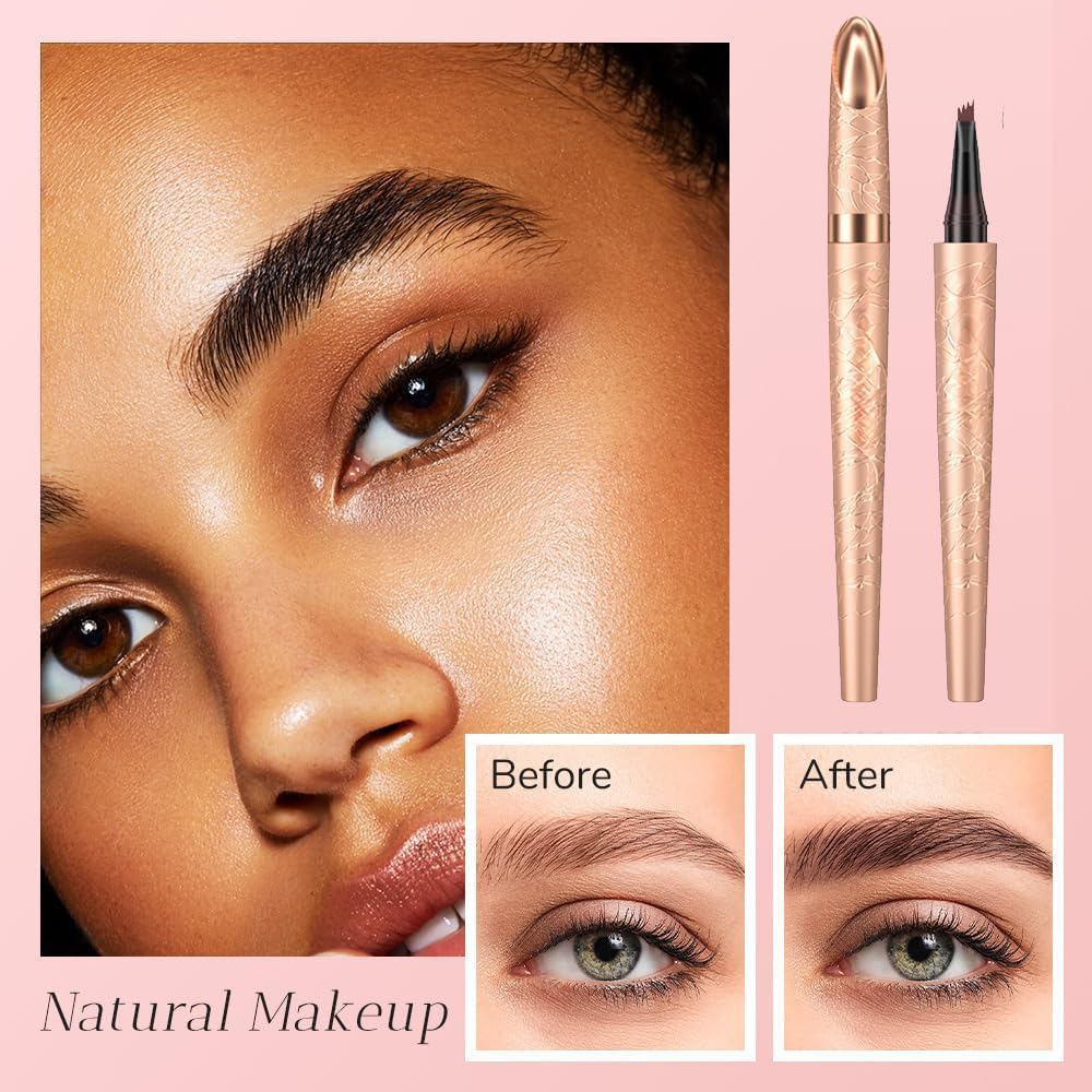 Microblading Eyebrow Pencil - Premium Waterproof Formula | Long-Lasting Dark Brown Eyebrow Pen with 4 Tips
