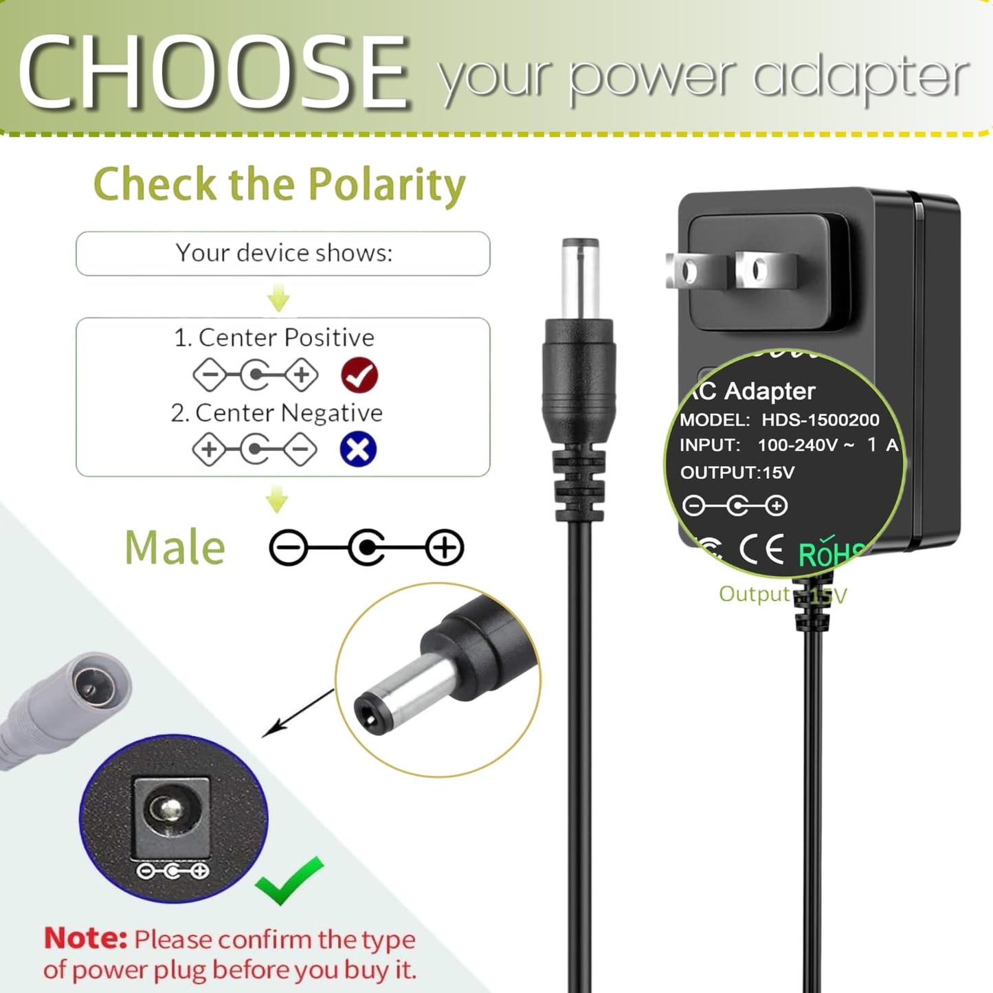15V 1A DC Power Supply Adapter Charger Cable Compatible with Litter Robot 3,Litter Robot Power Supply, Self-Cleaning Cat Litter Boxes and More -6.6FT(Converter DC 5.5mm x 2.1mm/5.5mm x 2.5mm Plug)