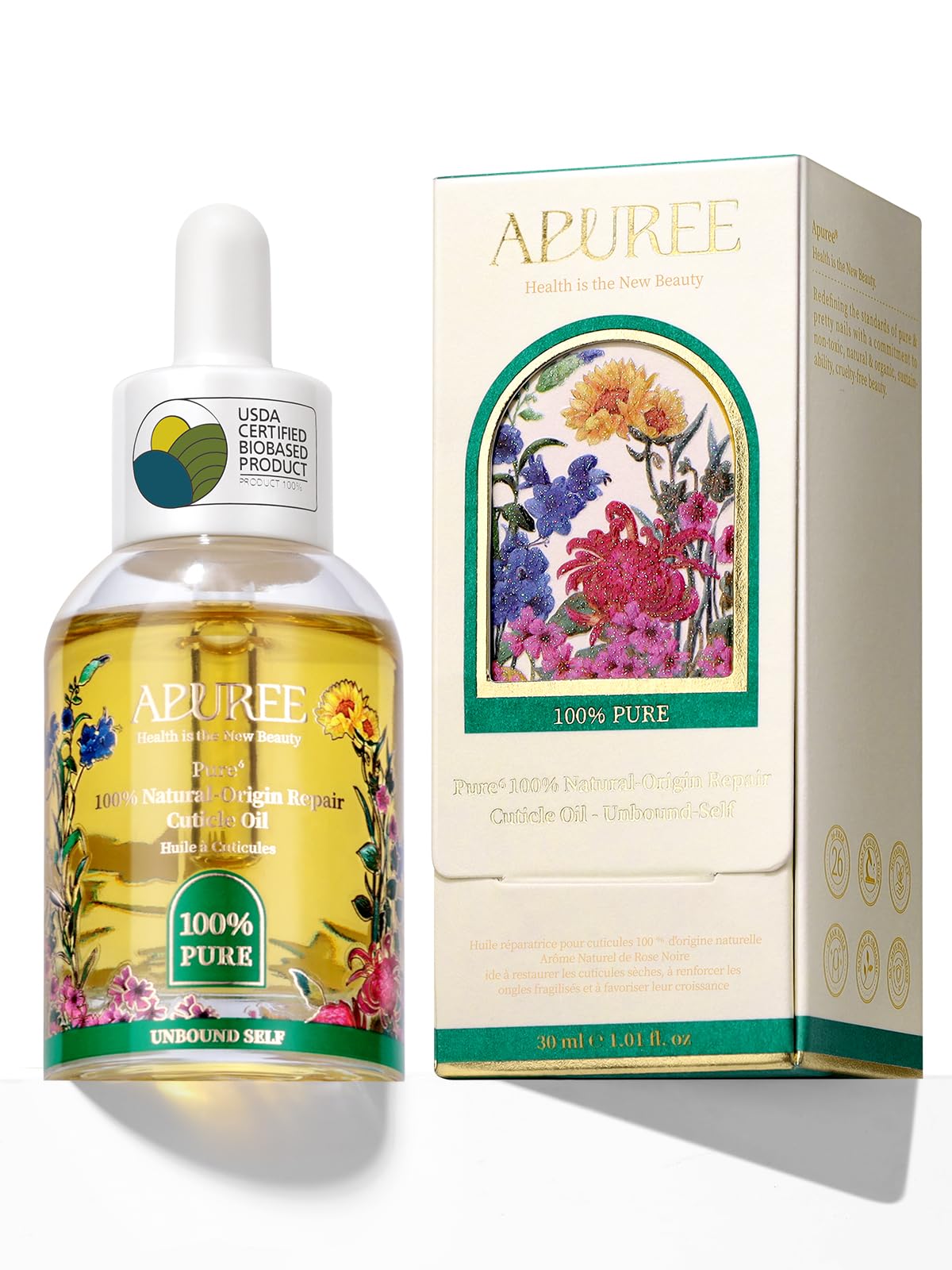 Apuree 100% Bio-Based Cuticle Oil: Nail Strengthener Growth Oil 1oz| Deep Moisture for Extra Dry Cuticles for Brittle Peel Breaking Thin Nails| Black Rose Extract| USDA Verified| Daily Nail Care|Vegan