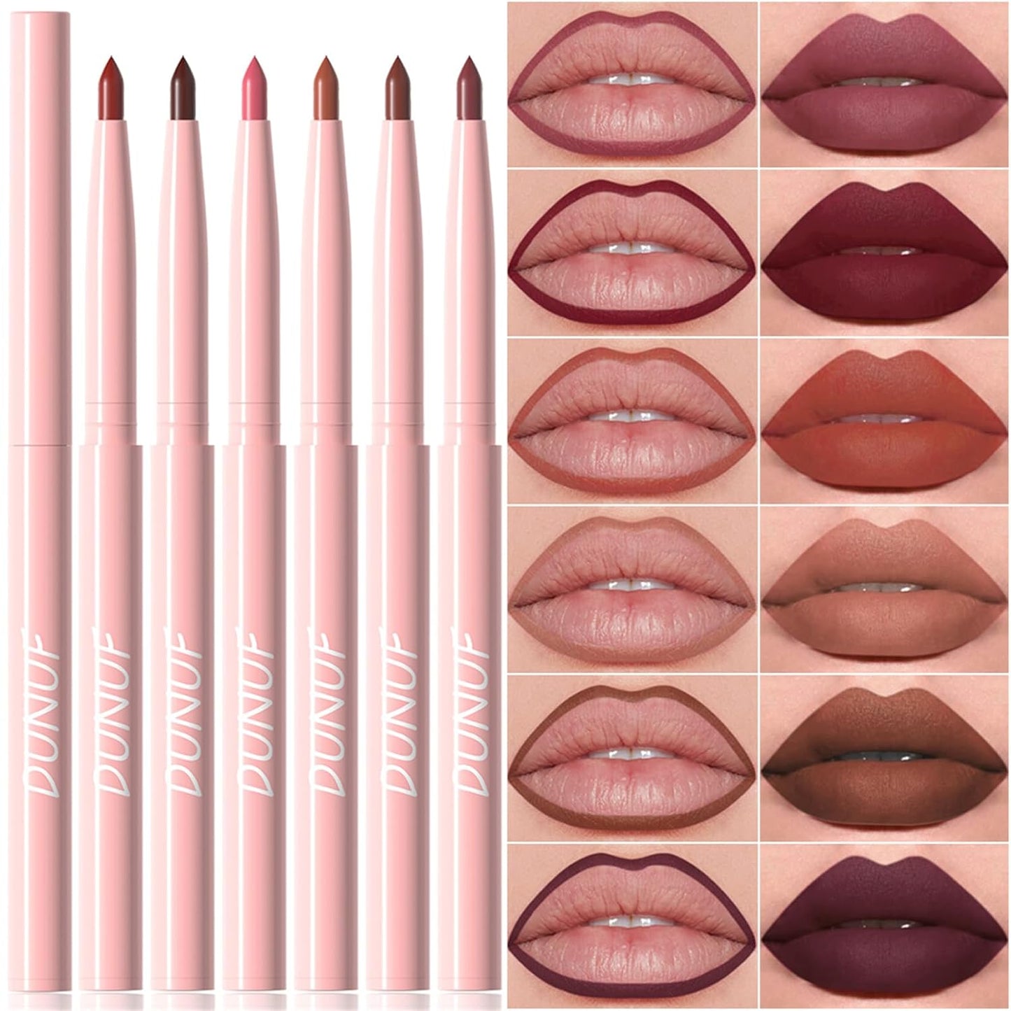 Retractable Lip Liner Pencils Set - 6 Rich Pigmented Shades | Waterproof & Long-Lasting Matte Finish