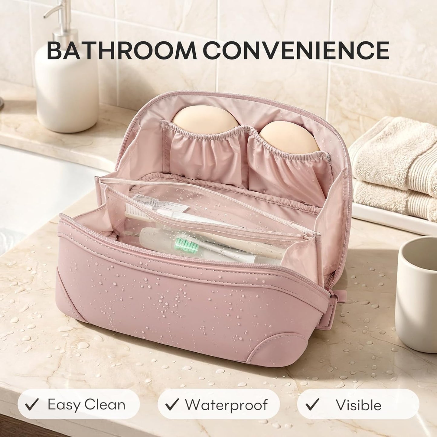 Travel Makeup Bag for Women - Large Capacity Waterproof PU Leather | Portable Toiletry Organizer for Business & Daily Use