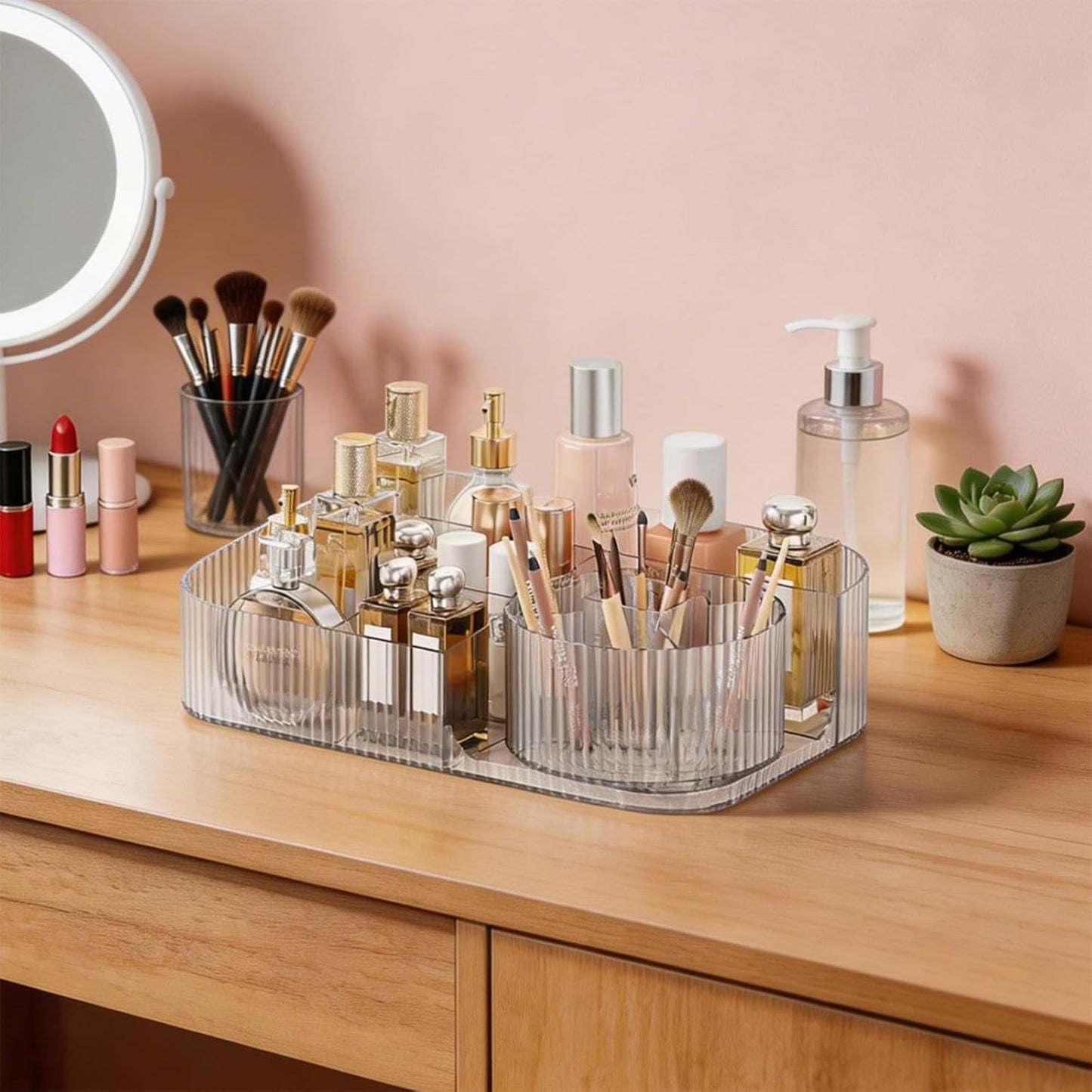 3-Layer Makeup Organizer - Clear Vanity Desk Storage with Drawers & Dividers | Perfect for Skincare & Perfume