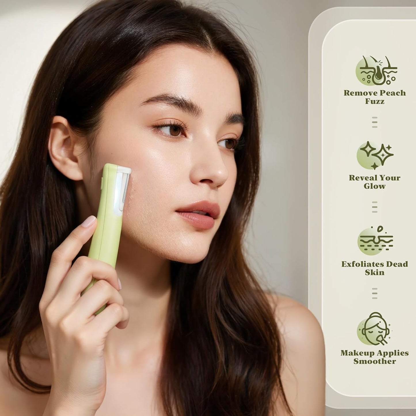 Dermaplaning Tool for Face - Sonic Razor with LED Light | 3 Speed Rechargeable Exfoliator & 10 Refill Blades - Green