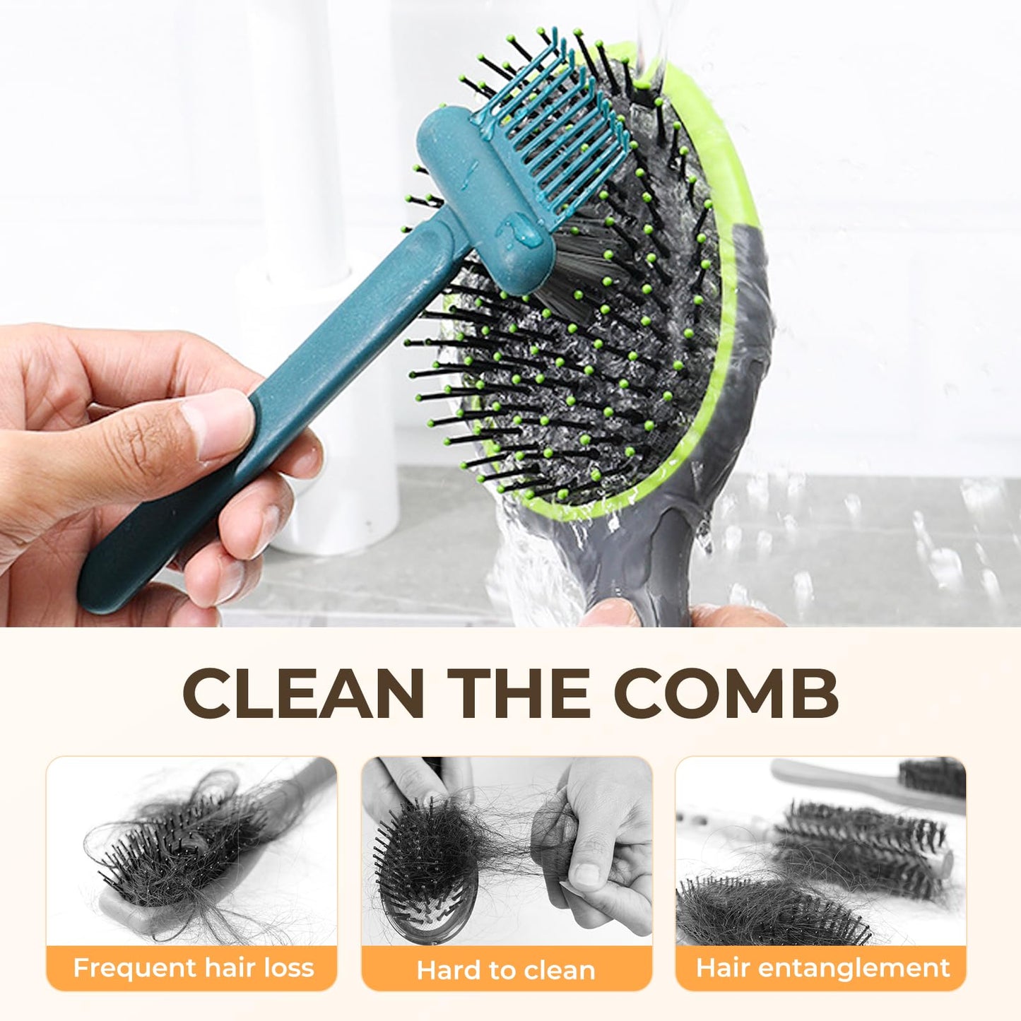 2-in-1 Comb Cleaner with Pick and Bristles,Portable Hair Brush Cleaner, Hair Brush Cleaner Tool, Hairbrush Cleaner Tool, Hairbrush Cleaner Tool Rake Salon Travel Use (Orange 1Pcs)