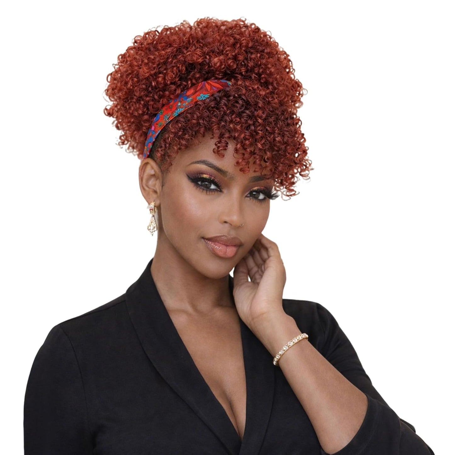 Drawstring Ponytail for Black Women - Afro Puff Kinky Curly Hair Extension with Bangs | Grey Updo