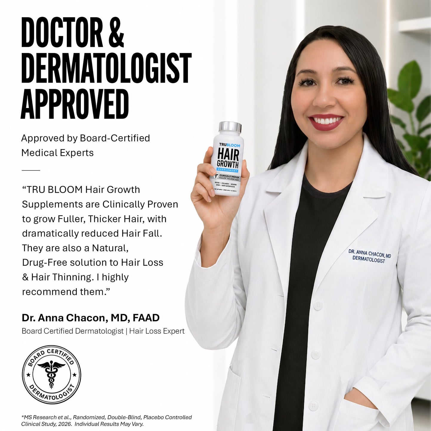 TRU BLOOM Hair Vitamins for Women and Men | Clinically Proven Hair Growth Supplements for Thinning Hair, Hair Loss, Thicker Fuller Hair | Biotin Collagen Keratin, Hair Growth Vitamins with DHT Blocker
