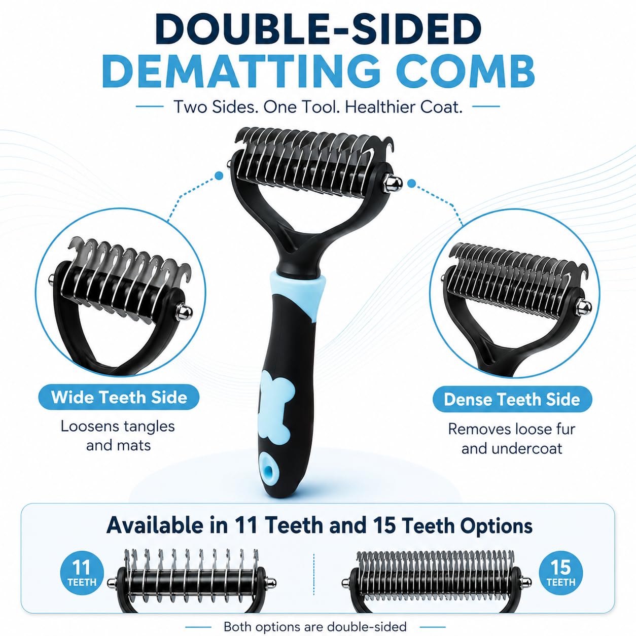 Dematting Comb for Dogs Cats, Pet Undercoat Rake Brush Stainless Steel Teeth Grooming Tool for Long Hair Thick Coat Tangles Knots Loose Fur (1, Pink*15 tooth)