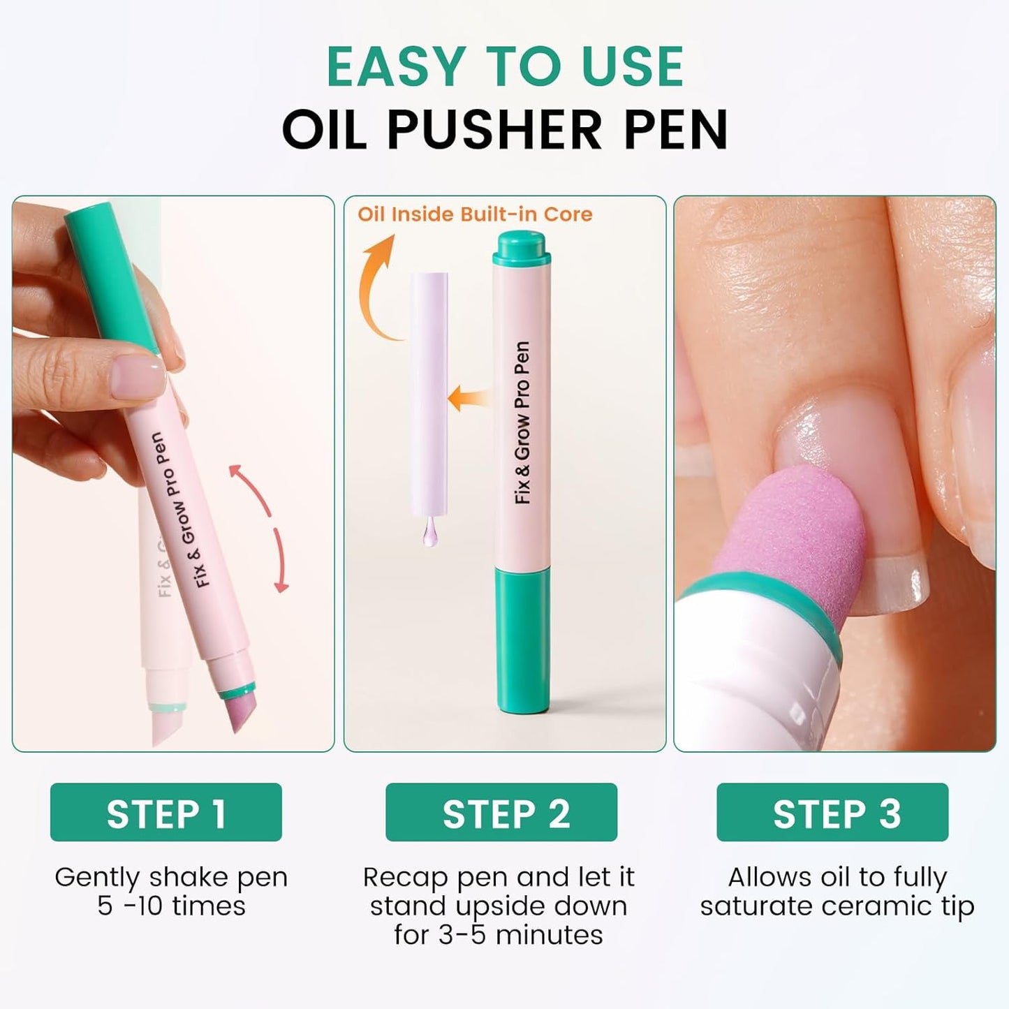 Ceramic Cuticle Oil Pusher Pen | Nail Care Tool Kit for Hangnails & Dry Nails - Includes Clipper & Buffer