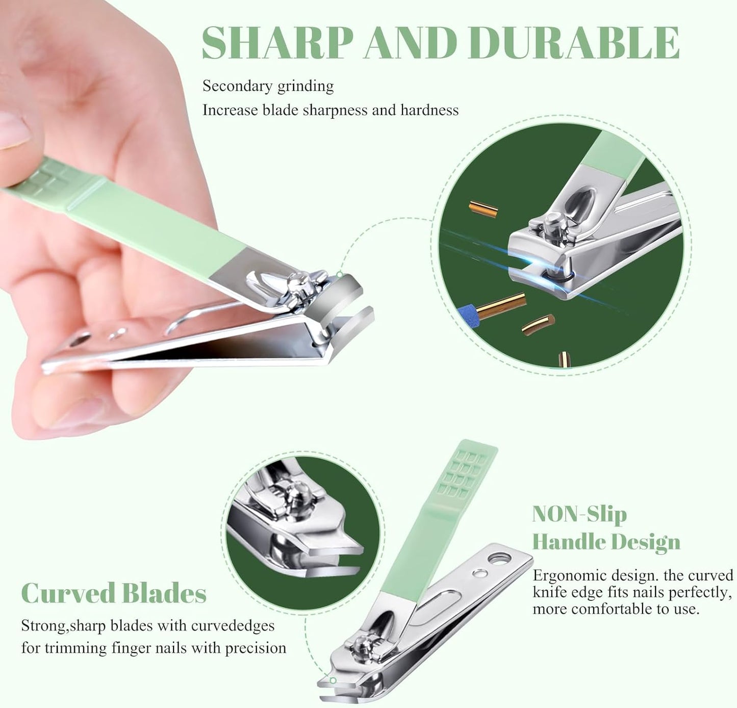 Manicure Set - 18-Piece Nail Clippers & Pedicure Kit for Men & Women | Tea Green Grooming Tools in Fine Case