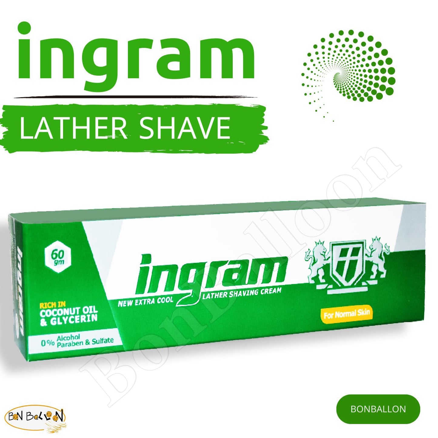 Ingram New Extra Cool Lather Shave Cream Shaving (1 Tube = 2.11 oz / 60 gm) Glycerin Coconut Oil Egypt Arab Egyptian Smoother And Closer Shave (4 Pack = 8.46 oz / 240 gm) كريم حلاقة إنجرام الأخضر