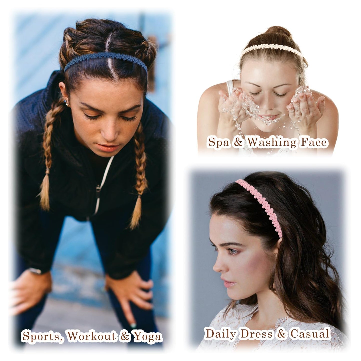 WOVOWOVO Flower Zig Zag Headbands for Women, Plastic Floral Hairbands with Teeth Non Slip Hair Comb Head Bands Zigzag Headband Hair Accessories, 7 Packs