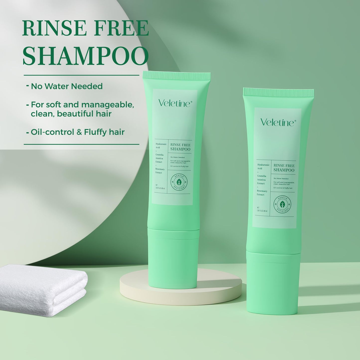 veletine No Rinse Shampoo,Waterless Rinse Free Shampoo, Oil-Control & Fluffy Hair, Leaves Hair Fresh, Clean For Hair, All Ages - Travel Portable 80ml/2.82 FL.OZ