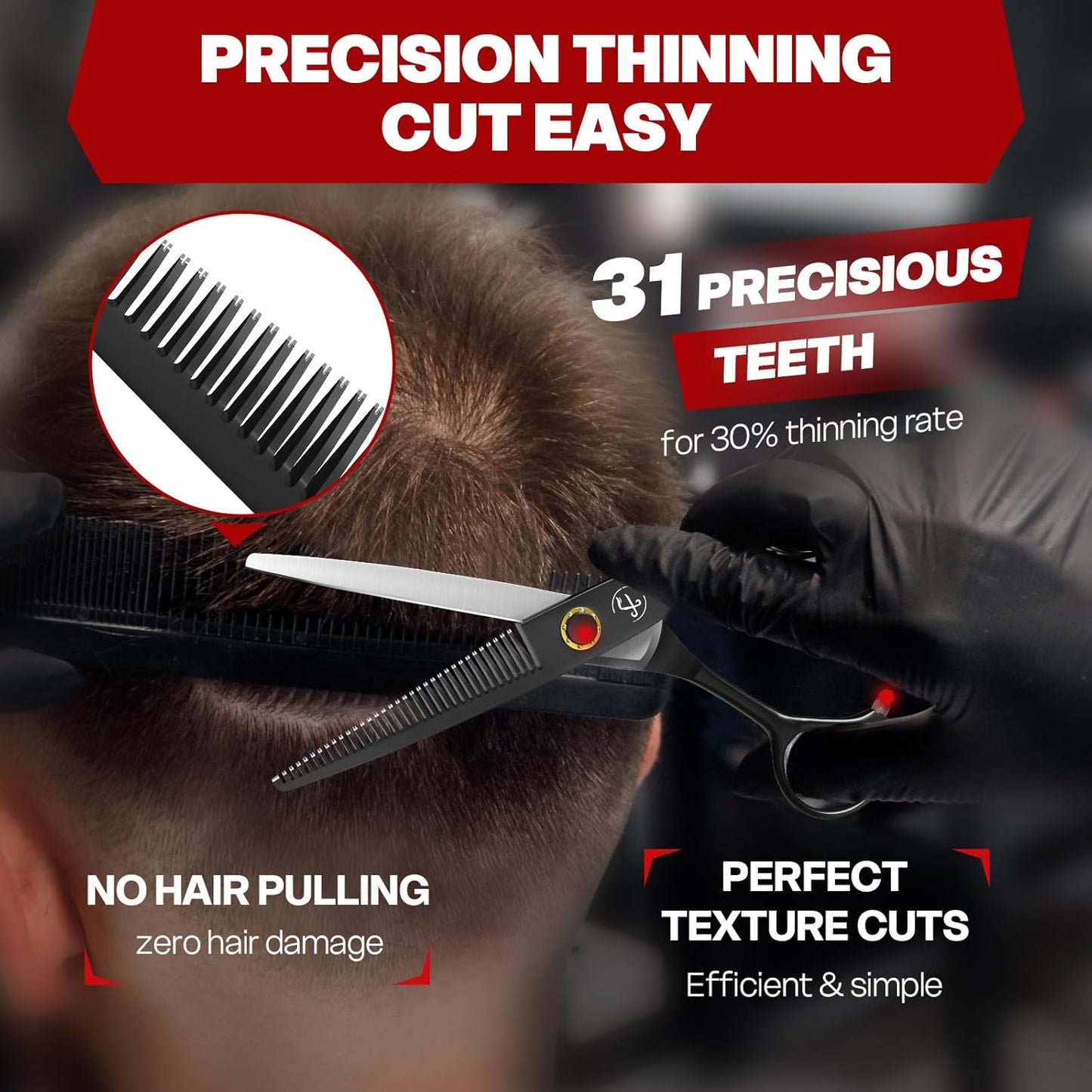 Professional Thinning Shears - Japanese 440C Stainless Steel Hair Cutting Scissors | 6.8 Inch Right-Handed Design for Salon & Home Use