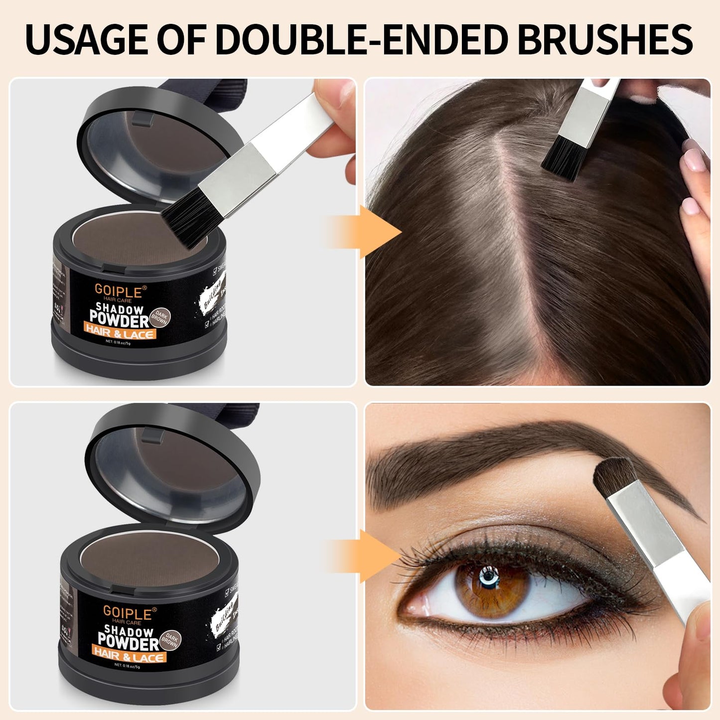 Root Cover Up Powder Hairline Powder for Women Root Touch Up Hair Color for Bald Spots, Eyebrows, Beard Line, Hair Loss Thinning Hair Shadow Cover Up 2 Pack (Dark Brown)