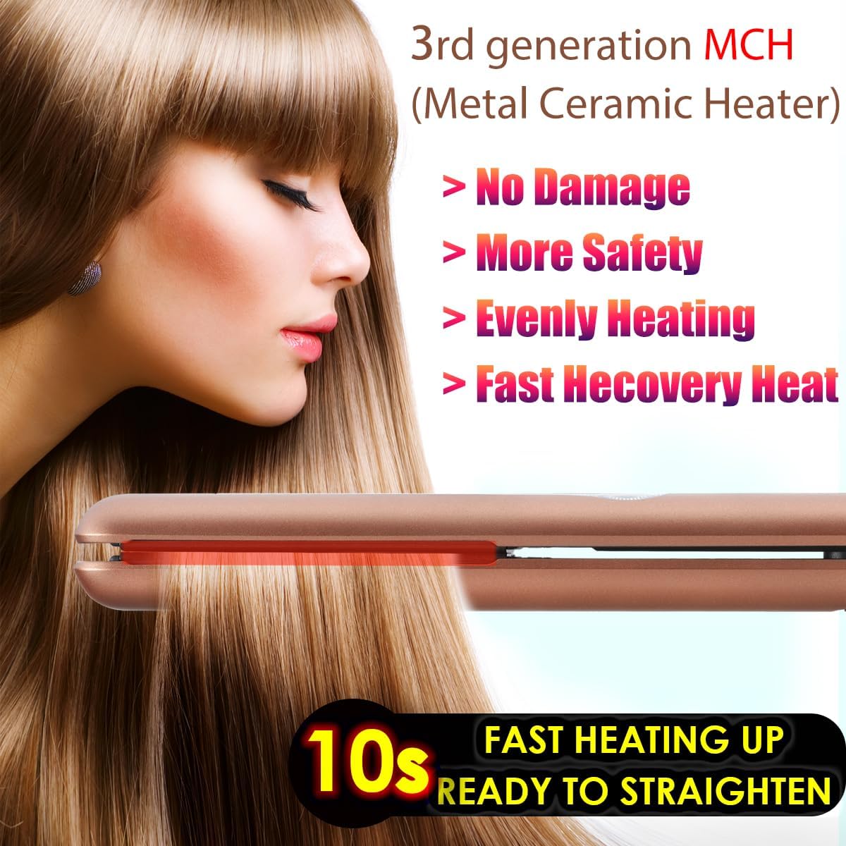 NITION Ceramic Tourmaline Hair Straightener - Fast Heating 1" Flat Iron with 3D Floating Plates | Gold Finish, Travel-Friendly