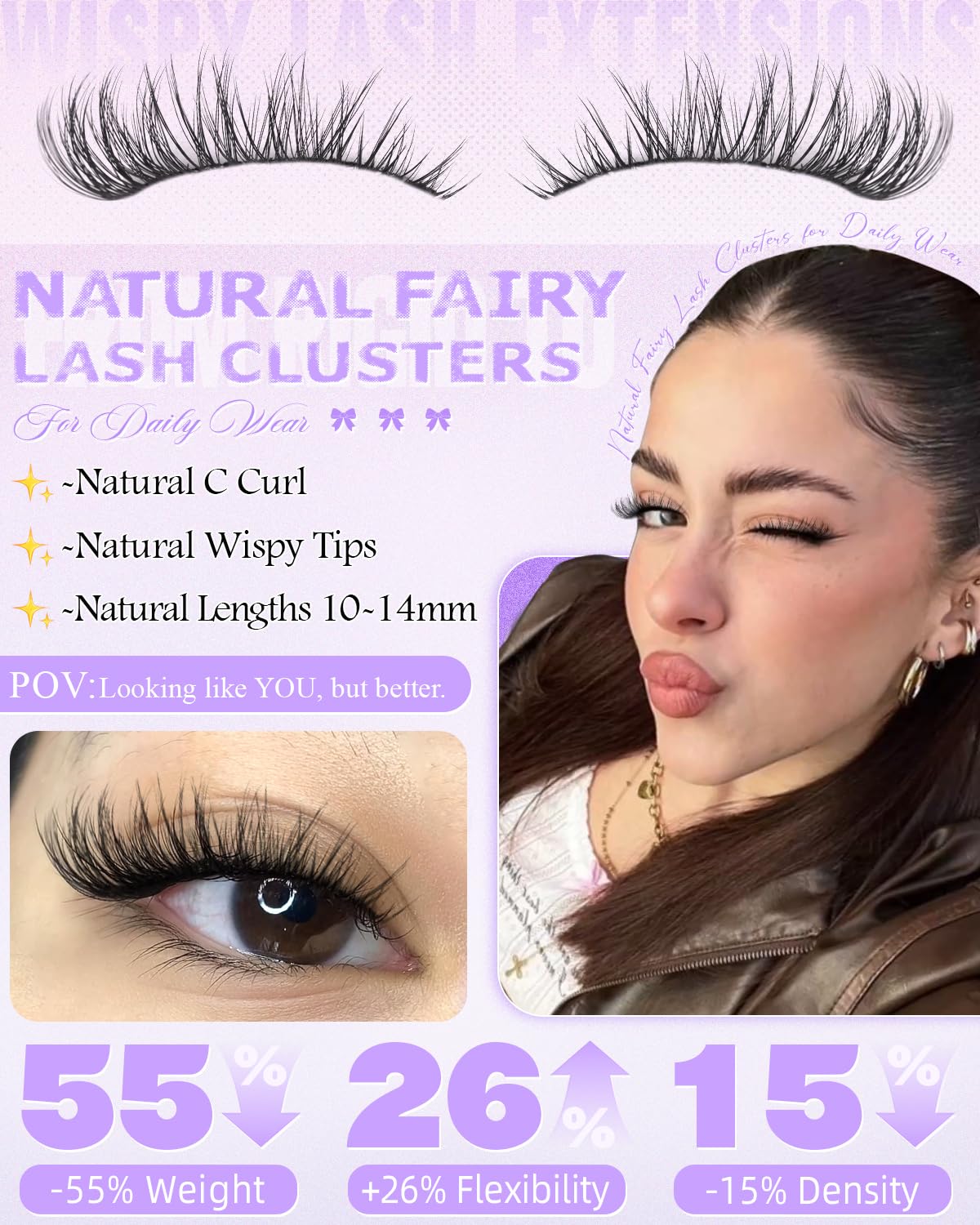 Natural Eyelash Clusters - Wispy 10-12-14mm Extensions | C Curl Thin Band Fairy Lashes