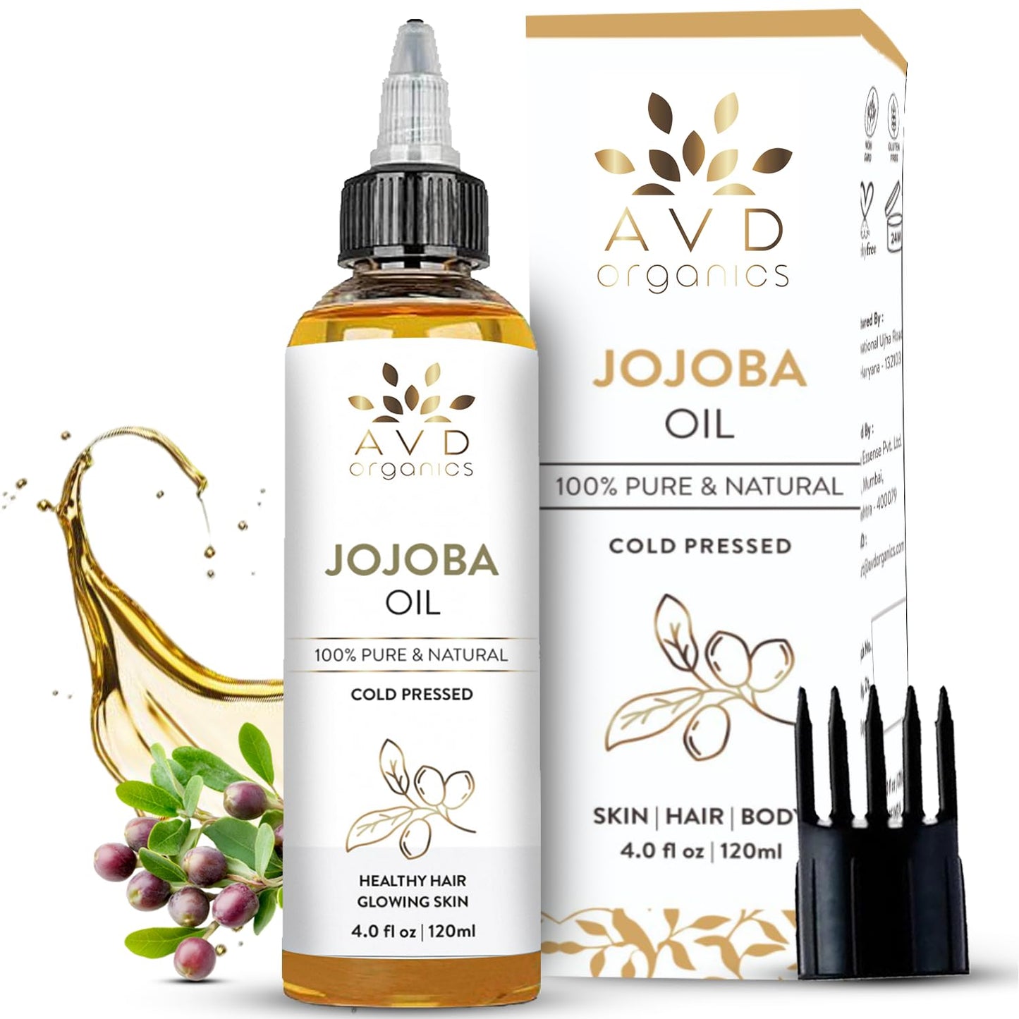 Jojoba Oil for Hair - Natural Cold-Pressed, Unrefined | 120ml (4.05 fl oz) - Ideal for Face, Scalp, Nails & Cuticles